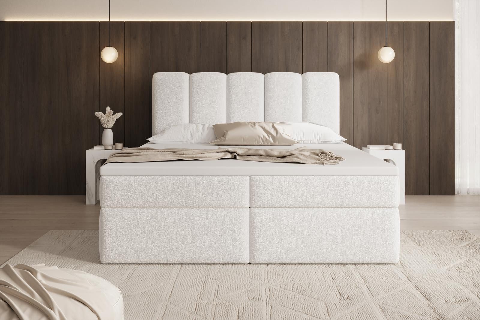 Compleo Boxspringbett COZYS mit 2 Bettkasten, Bonell-matratze und Topper als Option (TOPSELLER, MADE IN EU), Doppelbett boucle, Elegant Schlafzimmer