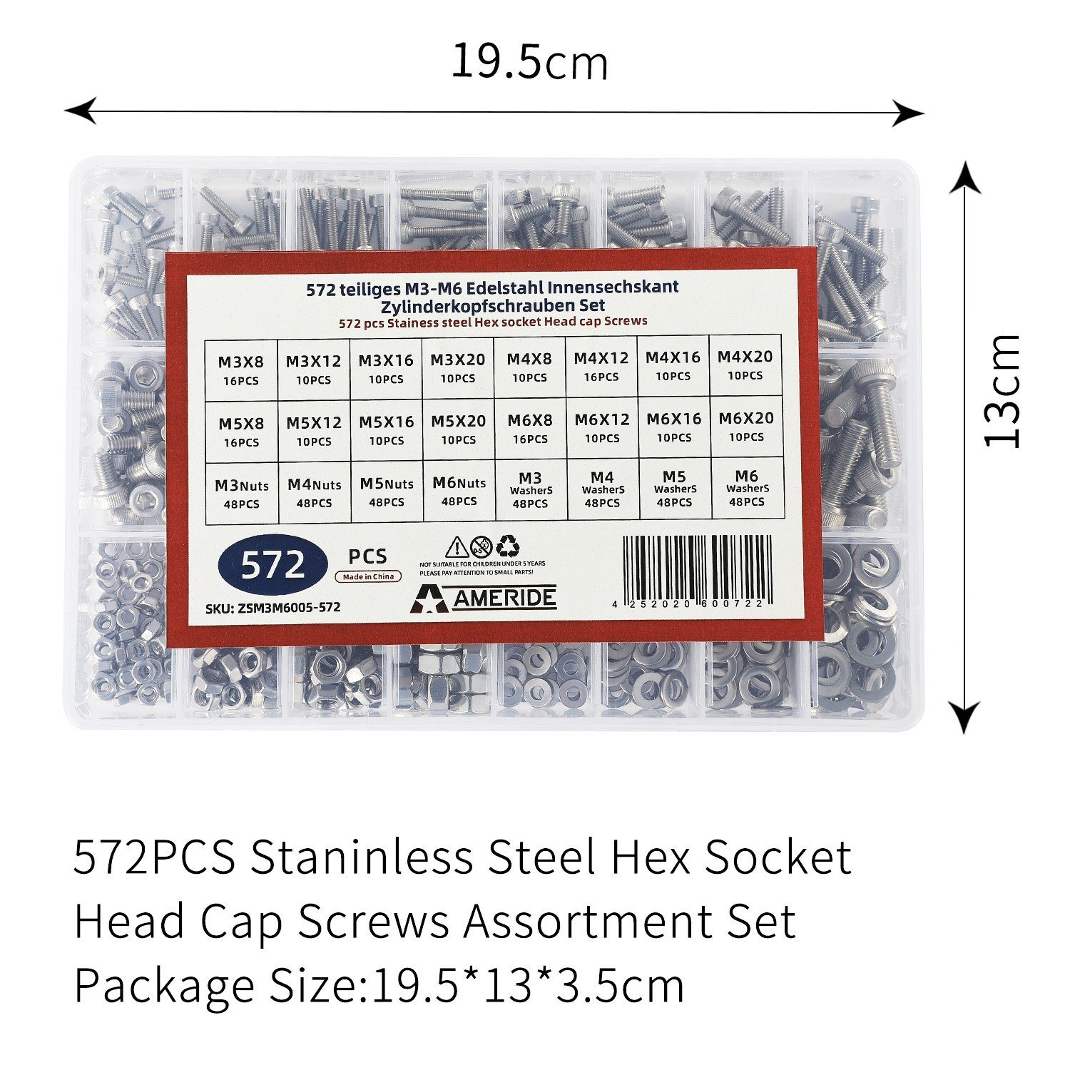 Unterlegscheiben Silber M3-M6 Innensechskant 572 Schrauben-Set, home (572 style Muttern, St), Zylinderschrauben