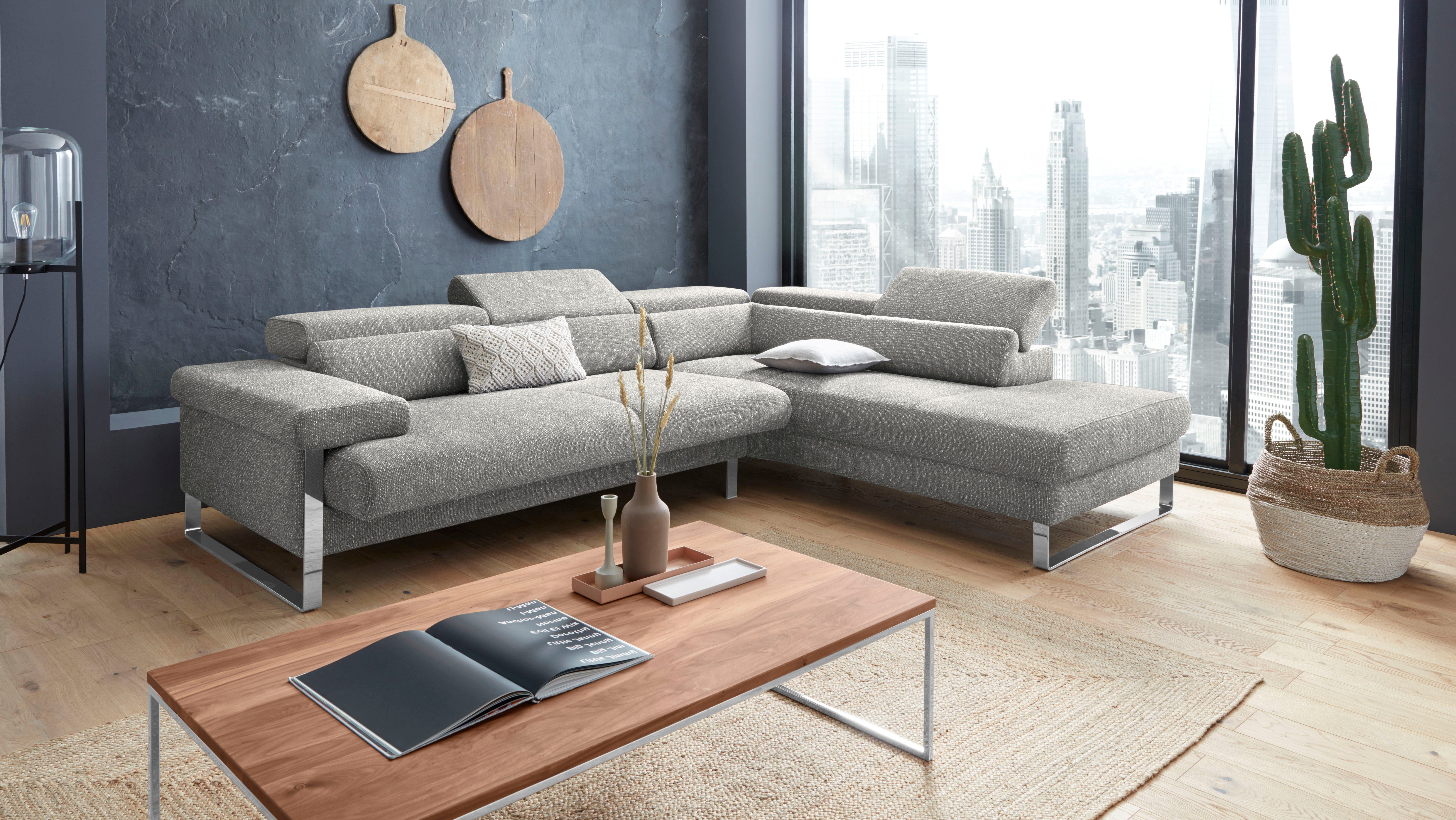 W.SCHILLIG Ecksofa finn, toller Sitzkomfort, L-Form, hochwertige Verarbeitungsdetails, German Design Award 2016, Fußgestell Chrom glänzend, Breite 281 cm