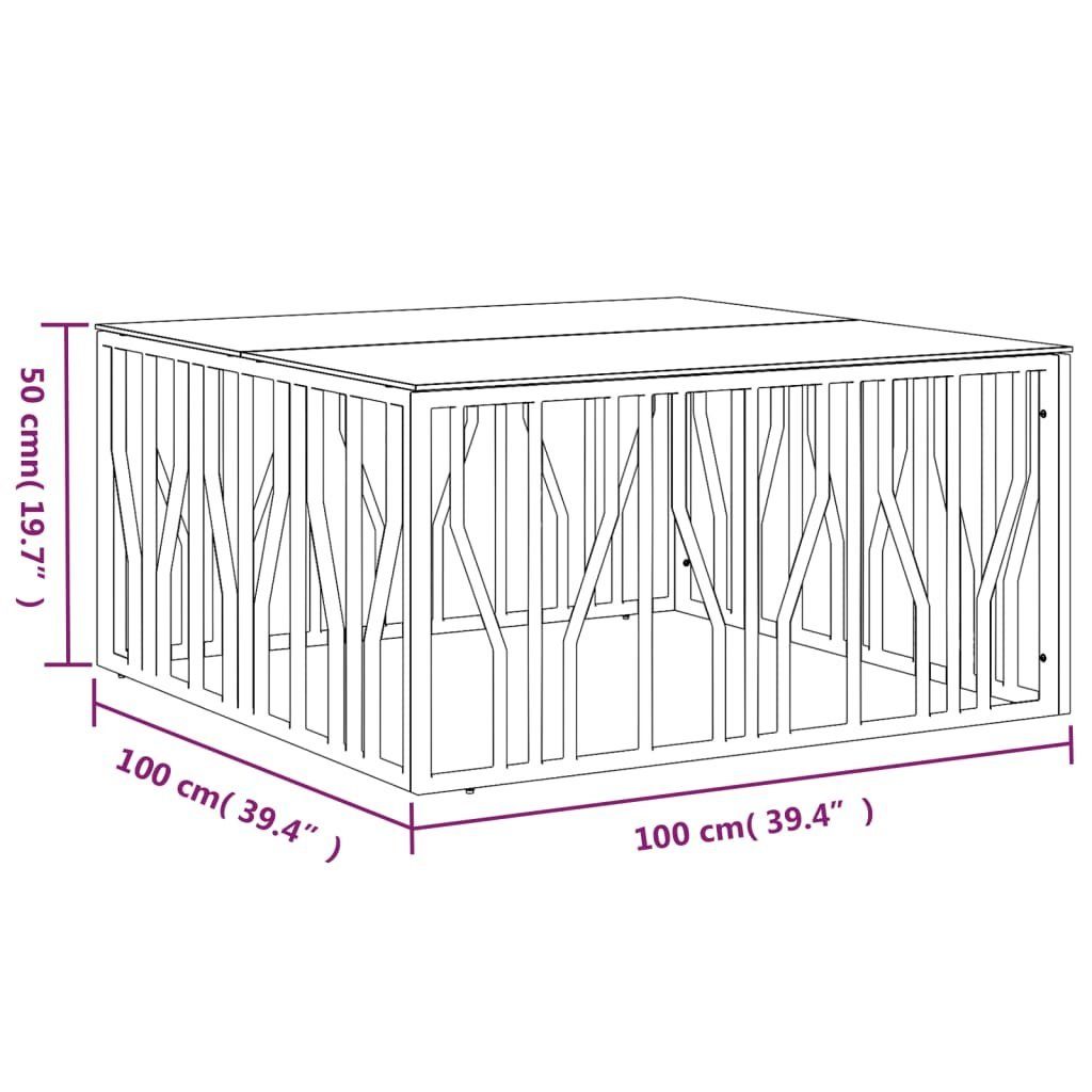 vidaXL cm Couchtisch (1-St) Edelstahl Glas 100x100x50 und Silbern Couchtisch