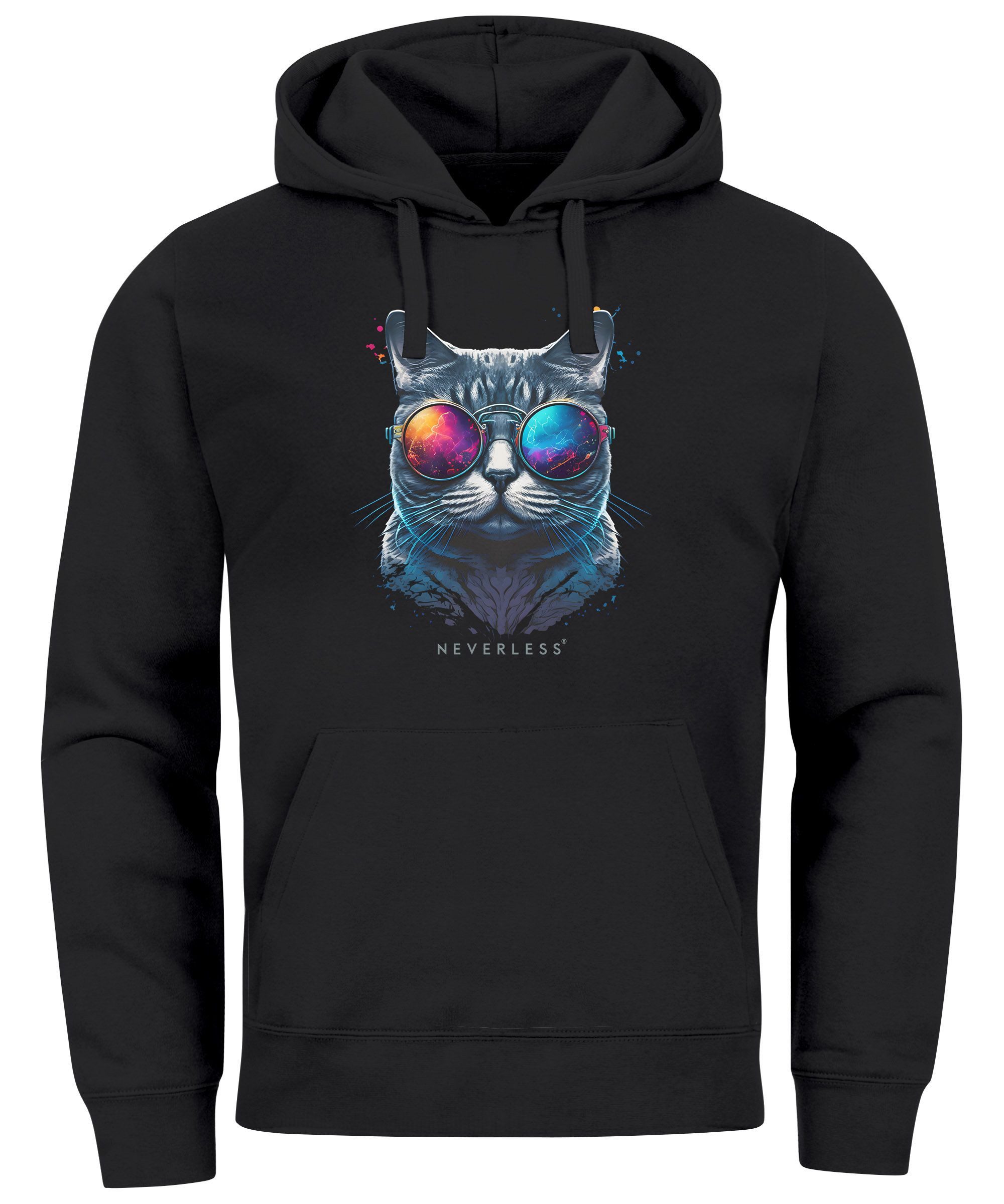 Neverless Hoodie Hoodie Herren Aufdruck Katze günstig online kaufen