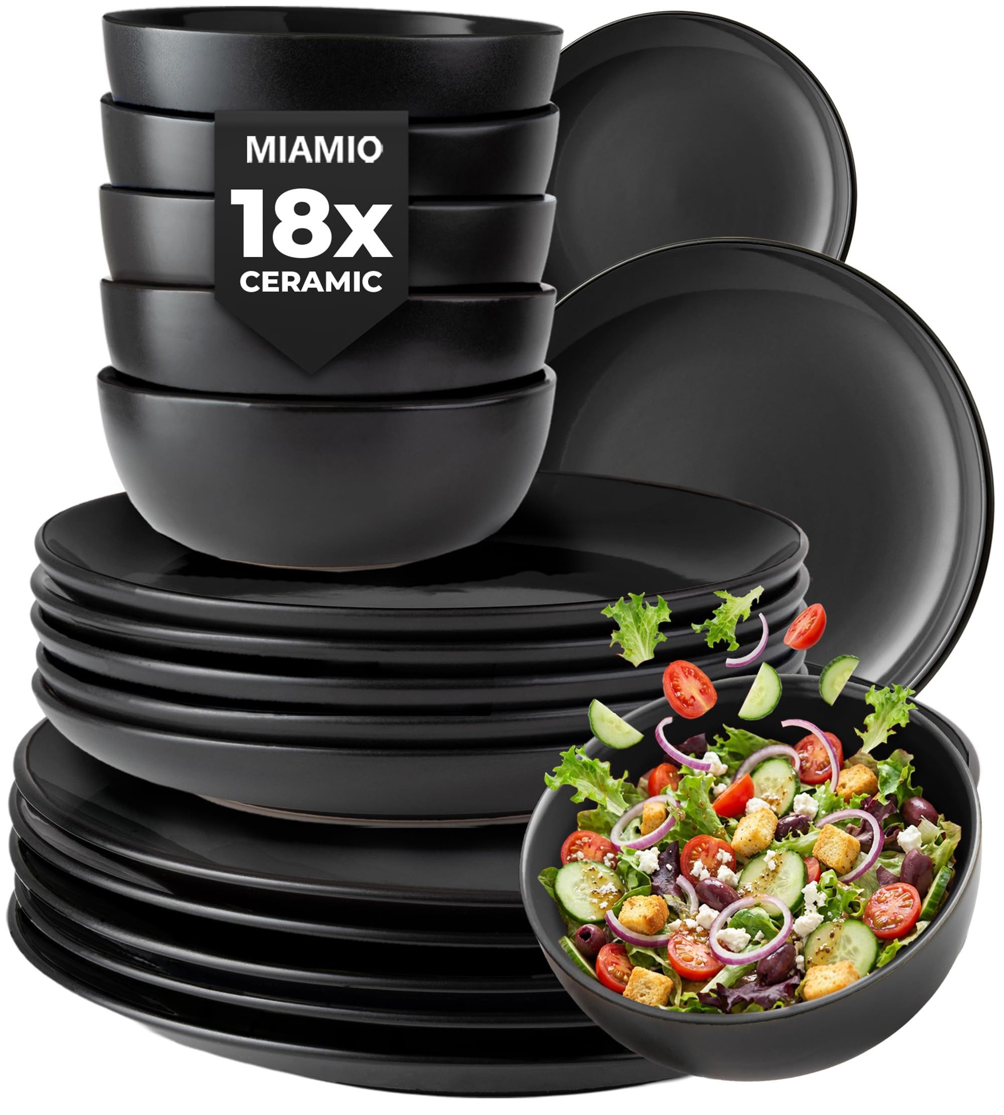 MiaMio Tafelservice Le Papillon für 6 Personen, schwarz (18-tlg), 6 Personen, Steingut, 18 Teile, für 6 Personen