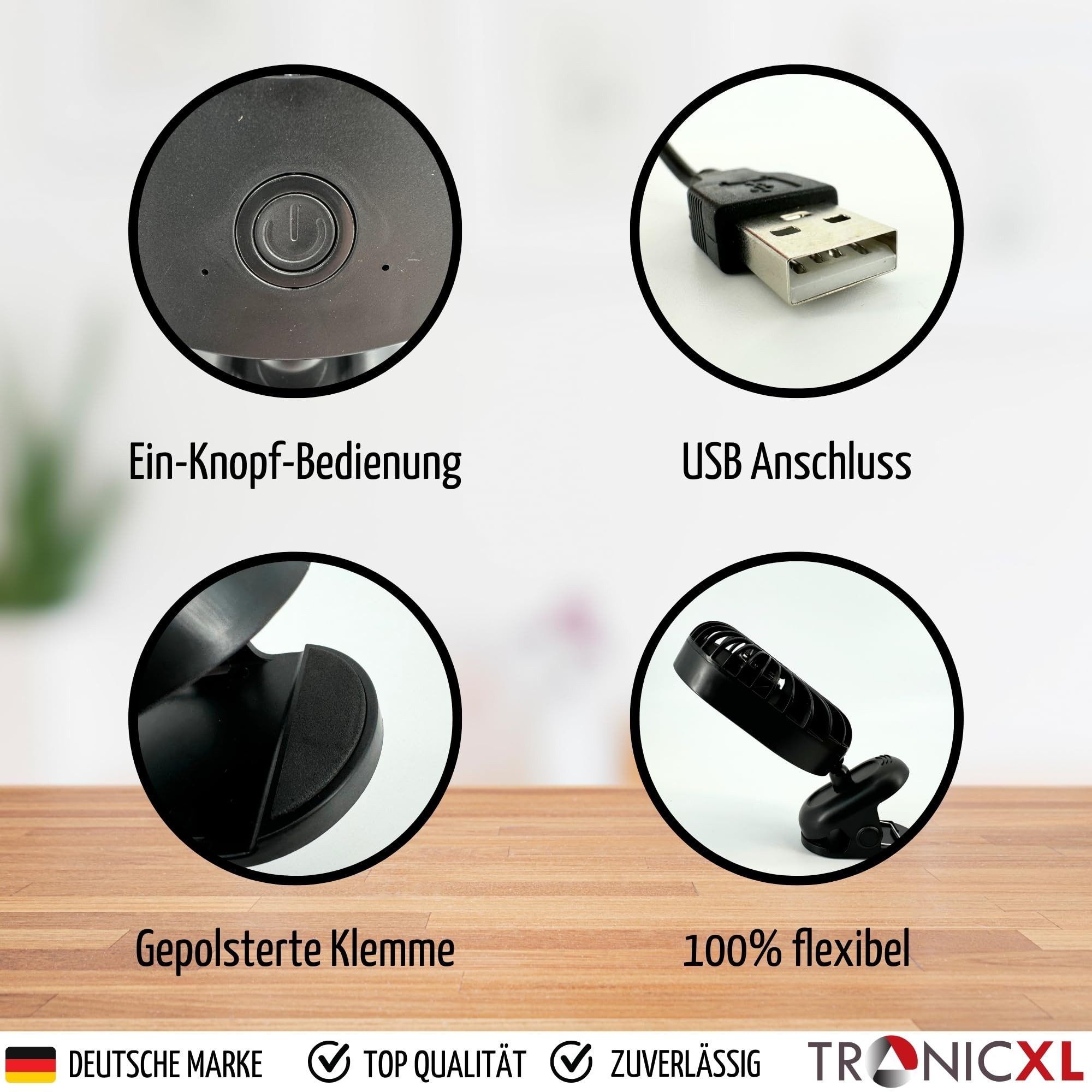 TronicXL Mini USB-Ventilator 2x USB Ventilator mit Clip 3 Stufen Klipp Klemme Mini Lüfter Kabel