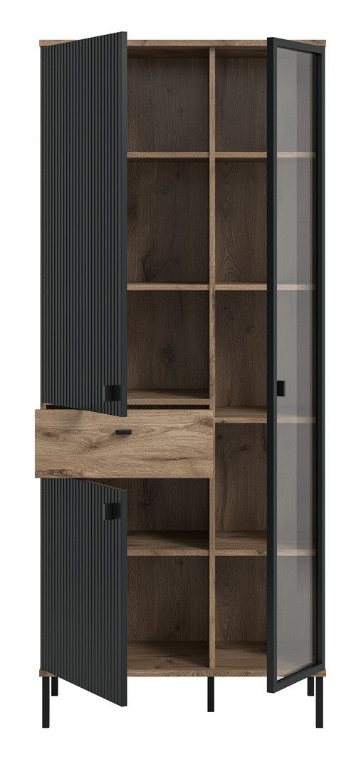 xonox.home Sideboard Stauraumvitrine Chess, Nox Oak / schwarz ohne Beleuchtung, Vitrine