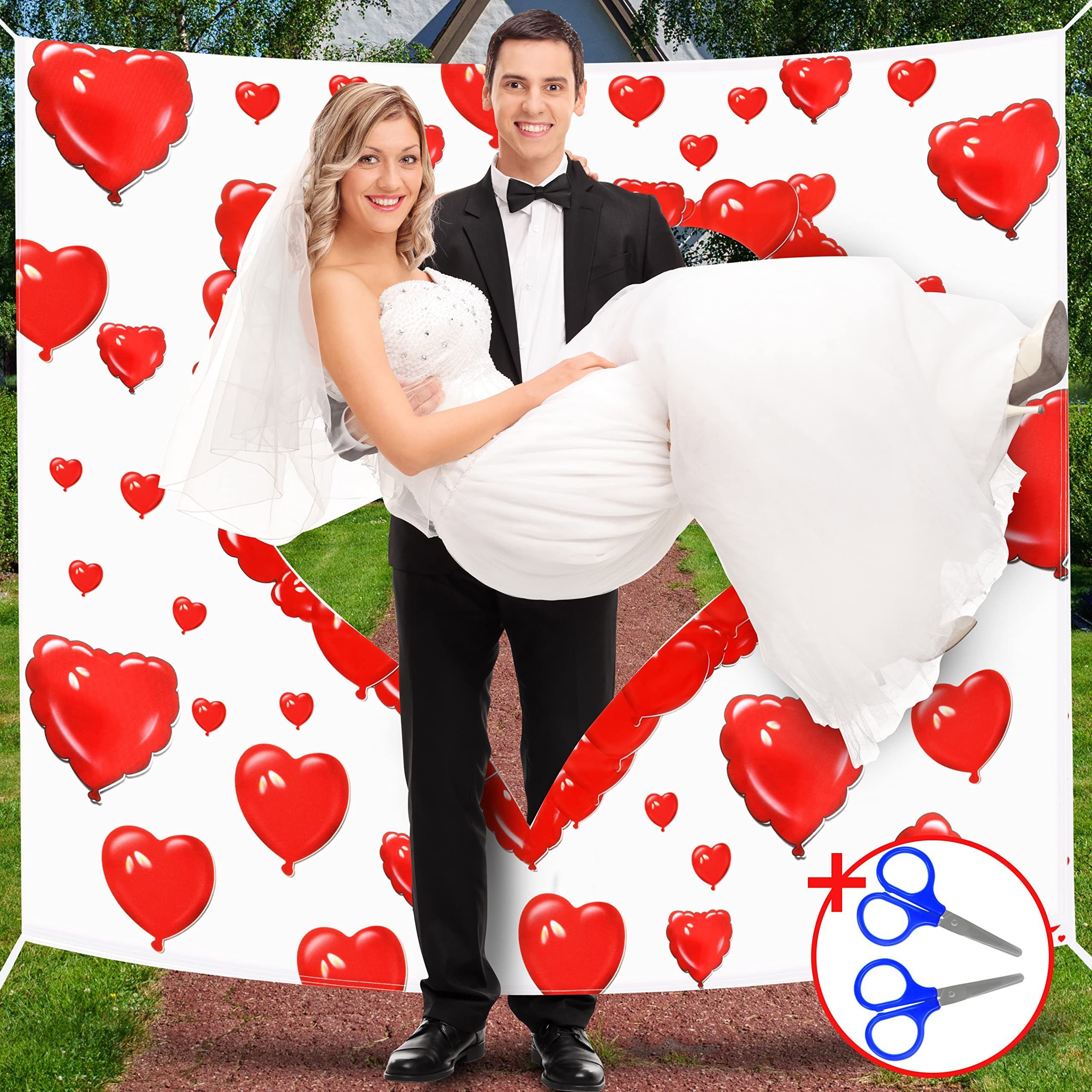 Belle Vous Streudeko Hochzeitsdekoration: Roter Herz-Ausschnitt (B2 x H1.7m), Wedding Decor: Red Heart Cutout & Scissors
