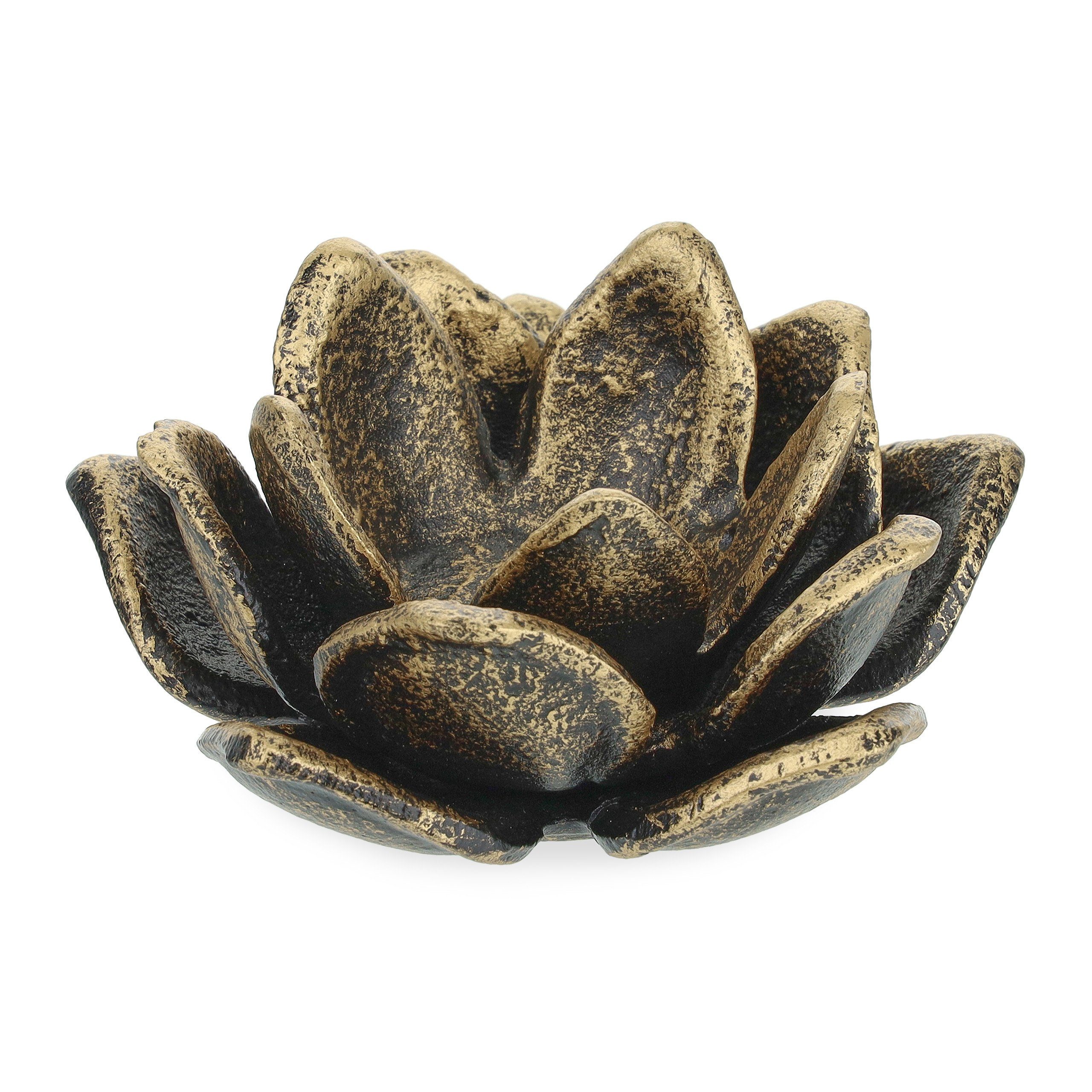 relaxdays Teelichthalter 2er Set Teelichthalter Schwarz Bronze in Gold Lotusform
