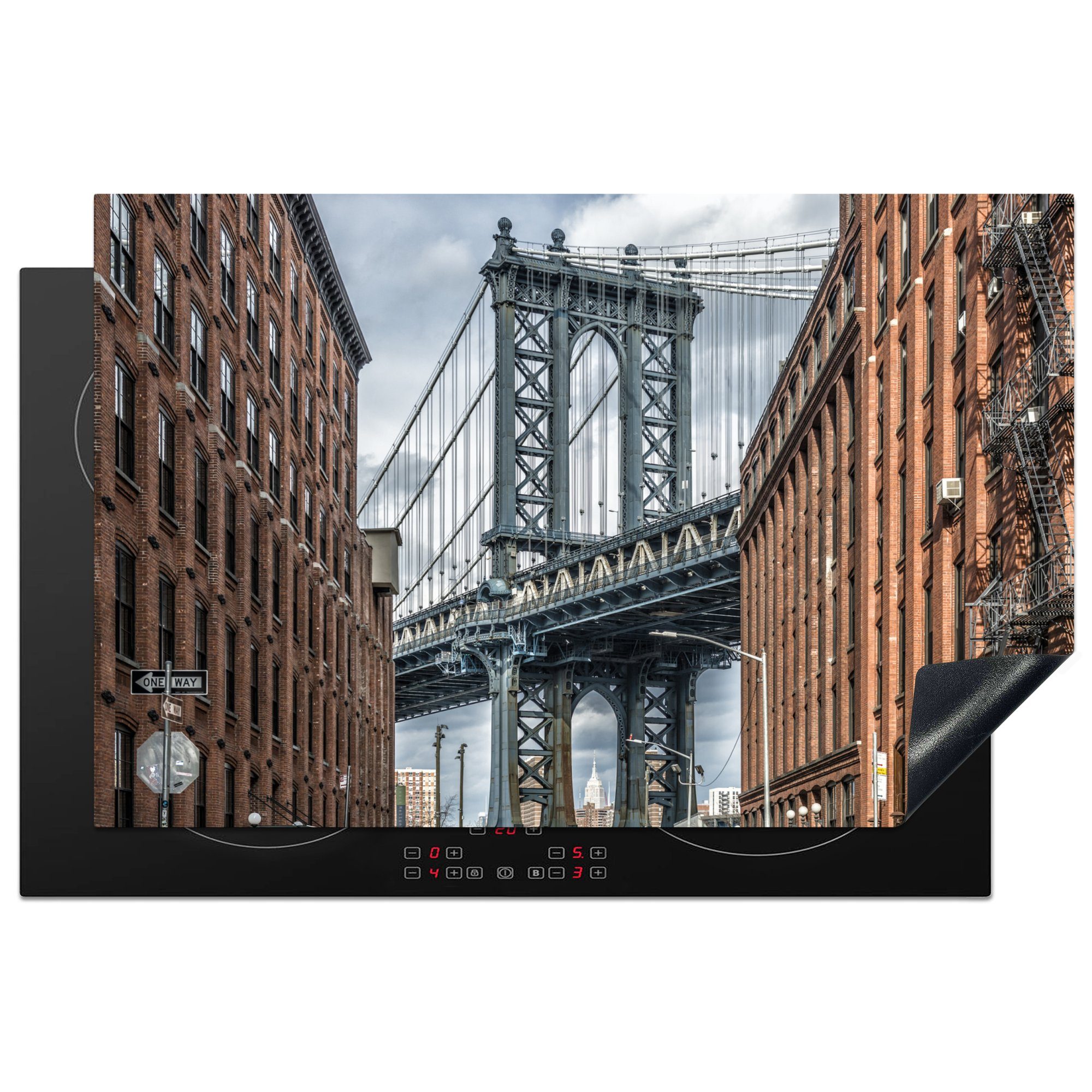 MuchoWow Herdblende-/Abdeckplatte New York - Manhattan - Brücke - Dumbo, Vinyl, (1 tlg), 81x52 cm, Induktionskochfeld Schutz für die küche, Ceranfeldabdeckung