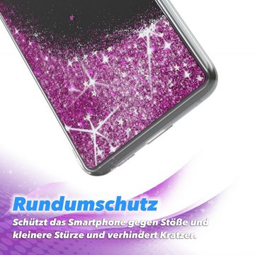 EAZY CASE Handyhülle Liquid Glittery Case für Galaxy S21 Plus 5G 6,7 Zoll, Bumper Case Back Cover Glitter Glossy Handyhülle Etui Violett Lila