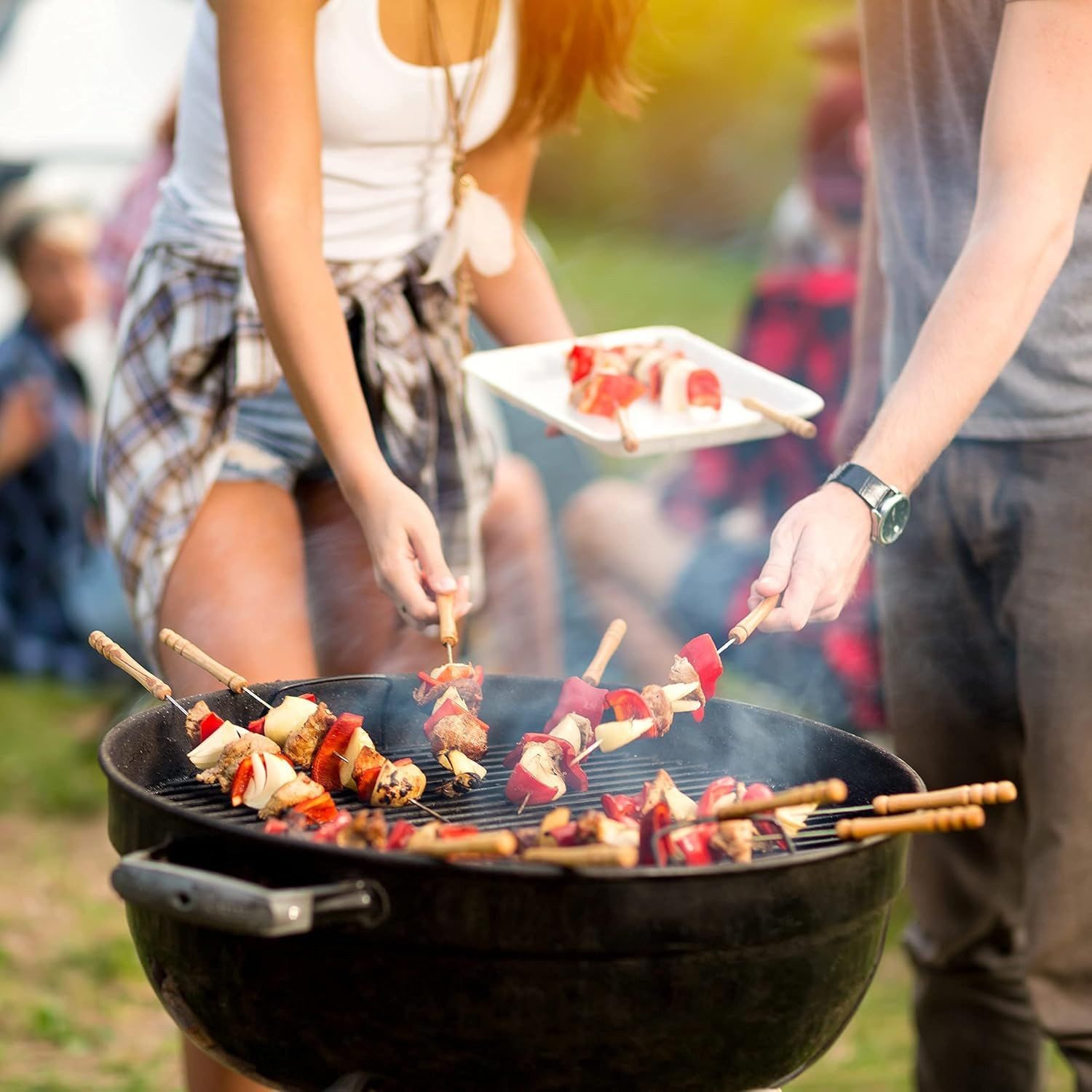 BURI Grillkamin 6x CASUSGRILL Bambus Grillbriketts Grillkohle natürliche Materialien