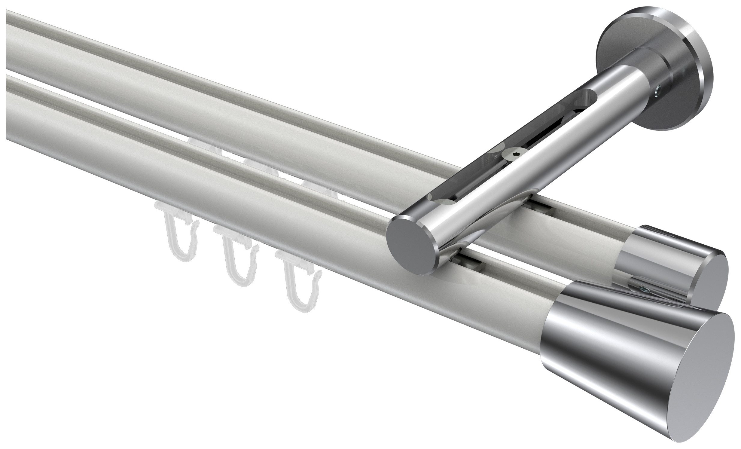INTERDECO Innenlaufschiene Siteno Sitra, Ø 20 mm, 2-läufig, Fixmaß, kürzbar, Wandmontage, Aluminium, Weiß / Chrom / Bicolor