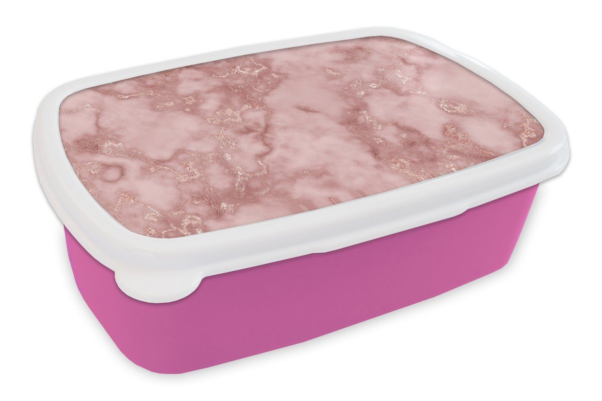 MuchoWow Lunchbox Roségold - Glitter - Marmor - Achat, Kunststoff, (2-tlg), Brotbox für Erwachsene, Brotdose Kinder, Snackbox, Mädchen, Kunststoff rosa