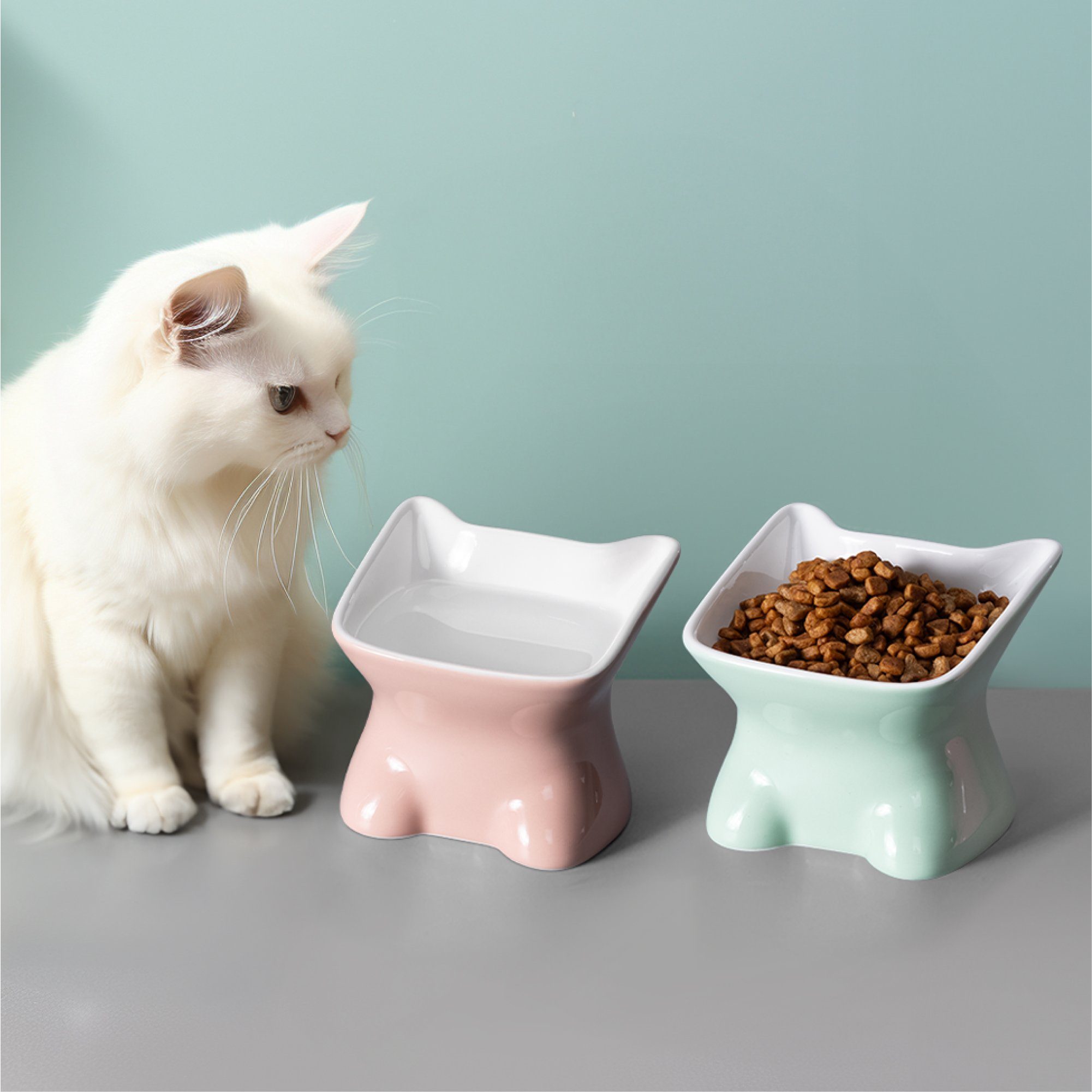 Navaris Napf-Set Futternapf Katze 2er Set - erhöhter Keramik Napf - Design Fressnapf