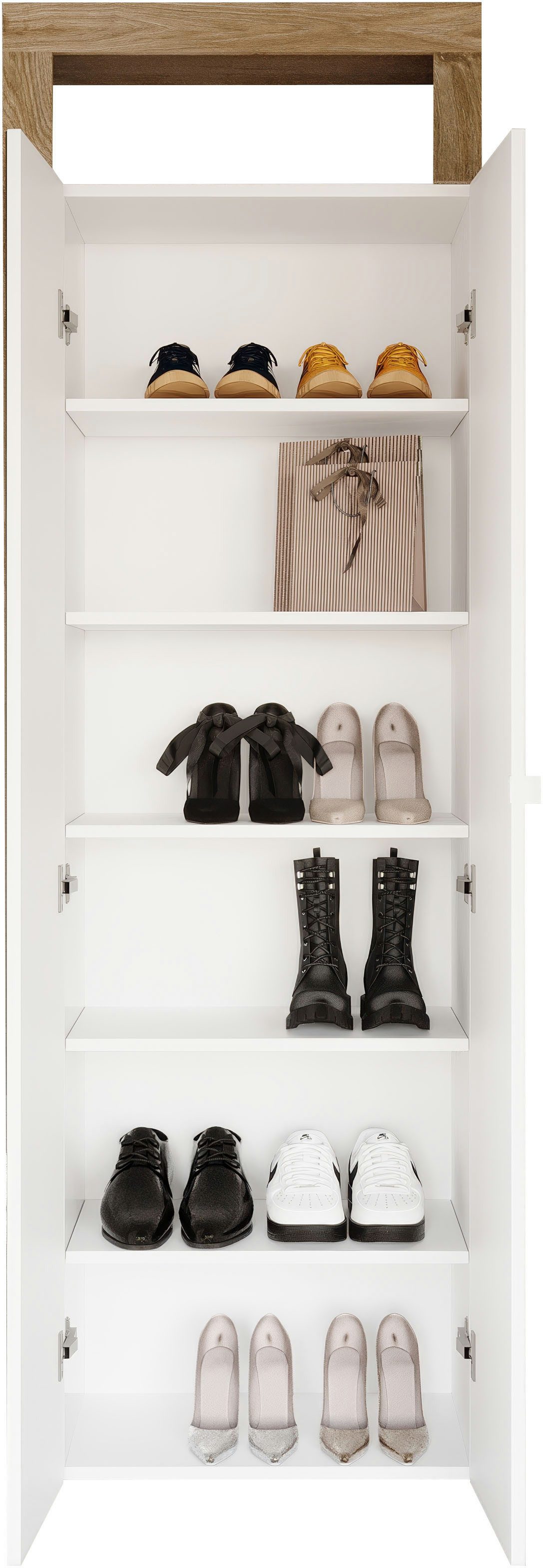 Home affaire Schuhschrank Hamburg Höhe 195 cm, Hochschrank, 2 Spiegeltüren, dekorativer Rahmen, Schuhregal mit 6 Ebenen, Ablagefach, verstellbare Böden, Metallg – Bild 5 von 5