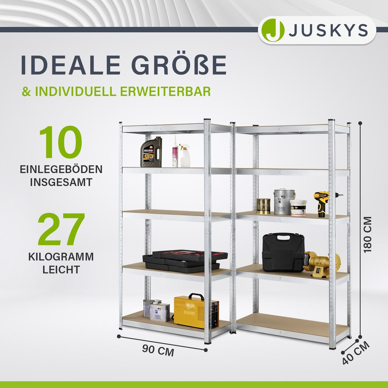 Juskys Schwerlastregal Basic, 2-tlg., Regalsystem mit 10 Einlegeböden, je 1 günstig online kaufen