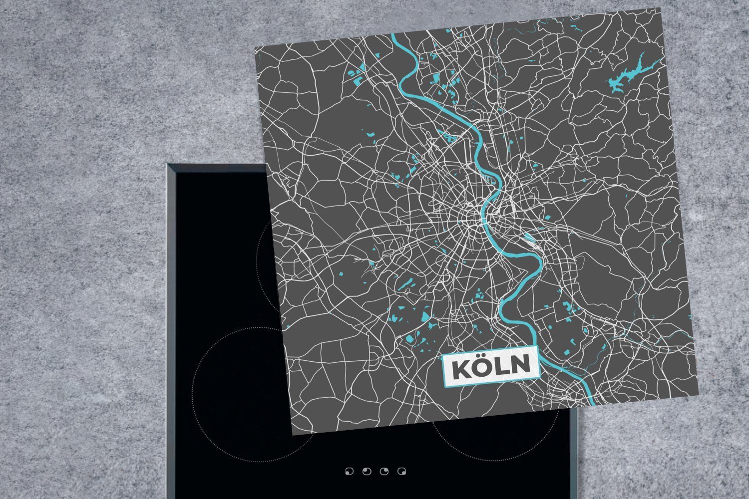 MuchoWow Herdblende-/Abdeckplatte Köln Karte Vinyl, (1 Blau für Deutschland, tlg), cm, küche Stadtplan Ceranfeldabdeckung, - Arbeitsplatte - 78x78 - 