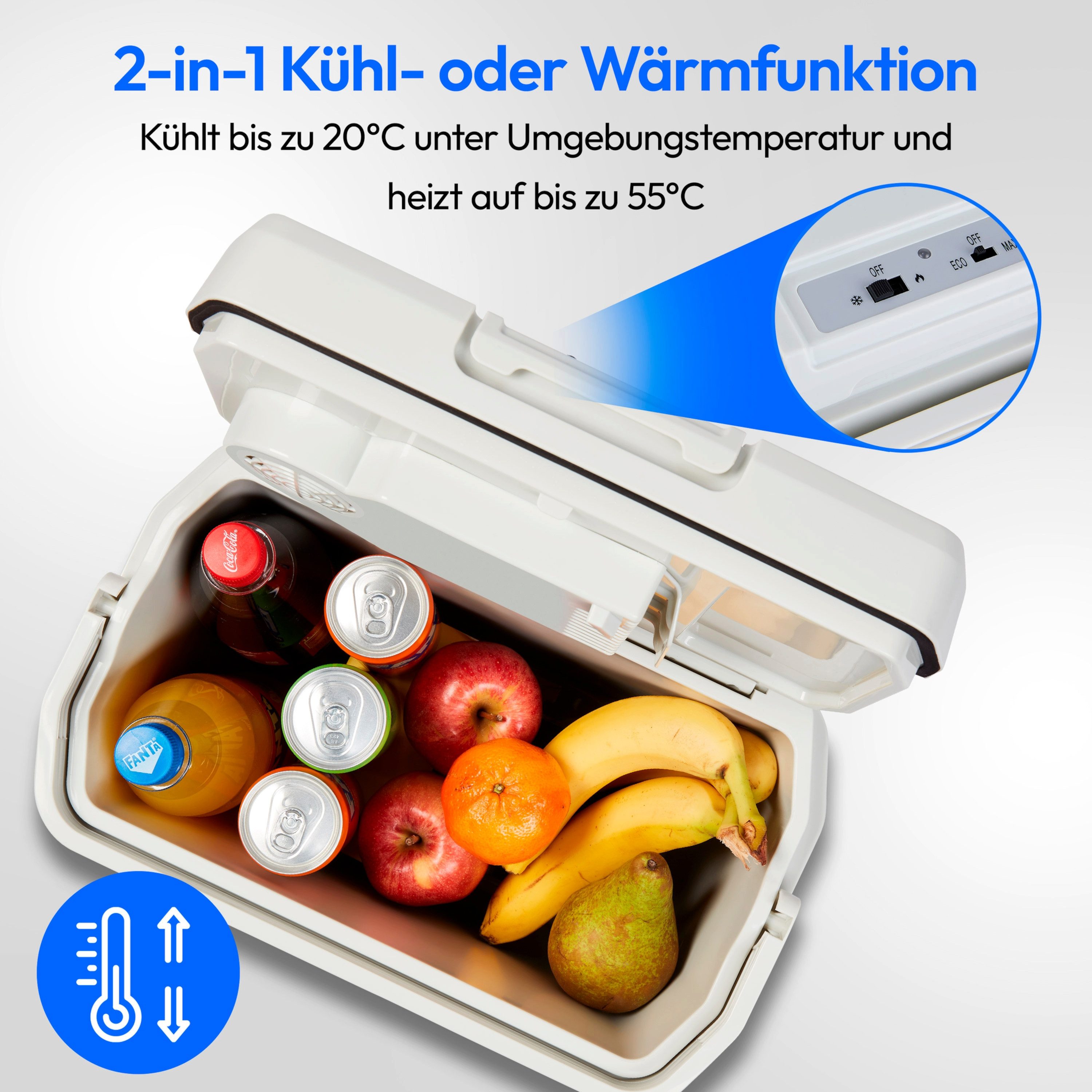Medion® Kühlbox Kühlbox mit Wärmefunktion, Kühl-und Heizfunktion -20°C +55°C, 12V Adapter, SN/N