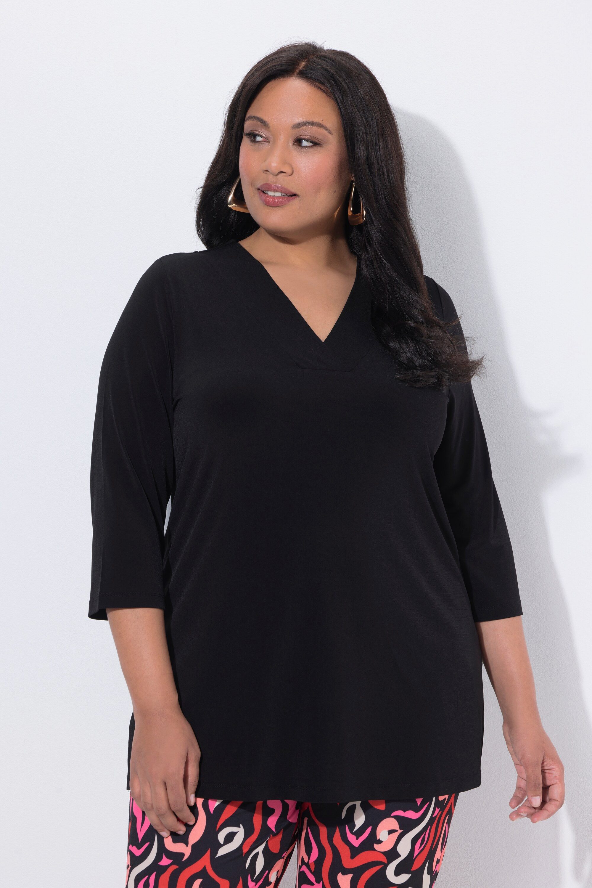 Ulla Popken Longshirt Longshirt A-Linie V-Ausschnitt günstig online kaufen