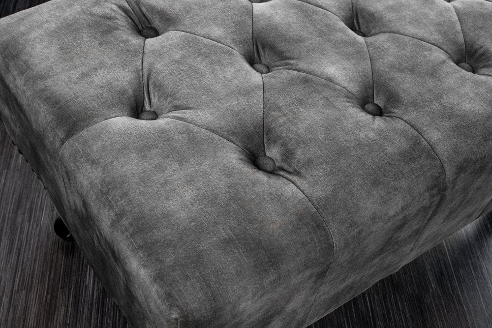 riess-ambiente Fußhocker CHESTERFIELD 80cm grau / dunkelbraun (Einzelartikel, 1 St), Wohnzimmer · Samt · Wellenunterfederung · Chesterfield Design – Bild 3 von 5