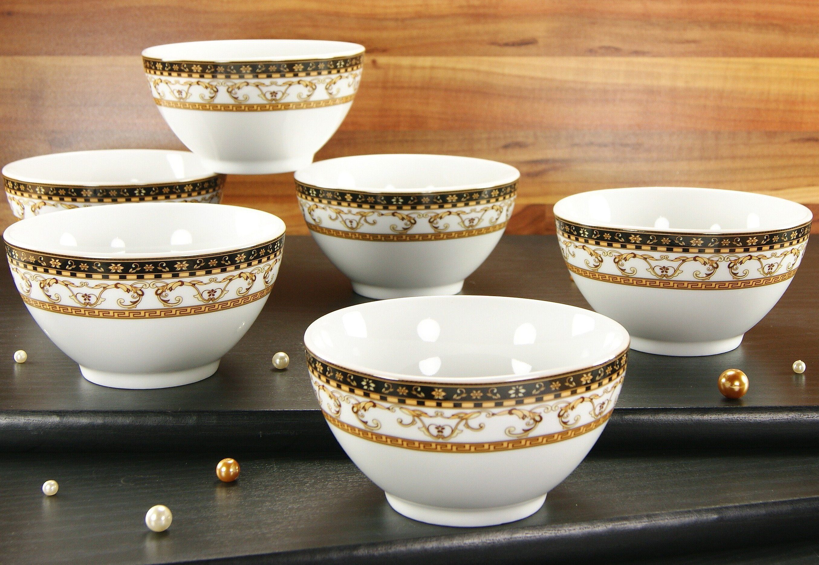 CreaTable Müslischale Majestosa, Porzellan, (Set, 6-tlg), Salatschale, Snackschale, weiß, Dekor schwarz abgesetzt, Ø 12 cm