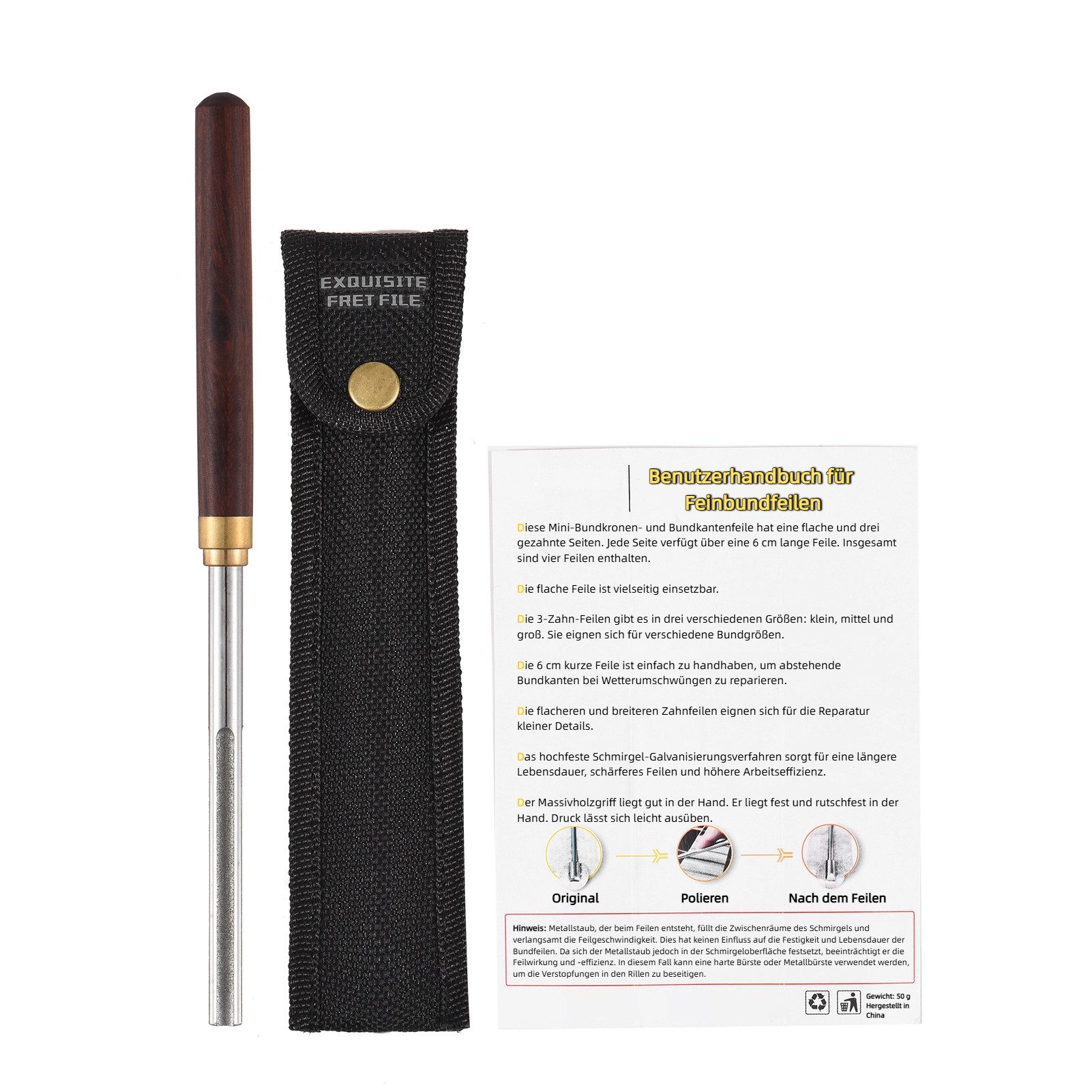 cocosity Feile Mini-Gitarrenbundfeile für Baroque mit Holzgriff und 4 Напильникиgrößen, Hochfestes Diamant-Galvanikverfahren, braun