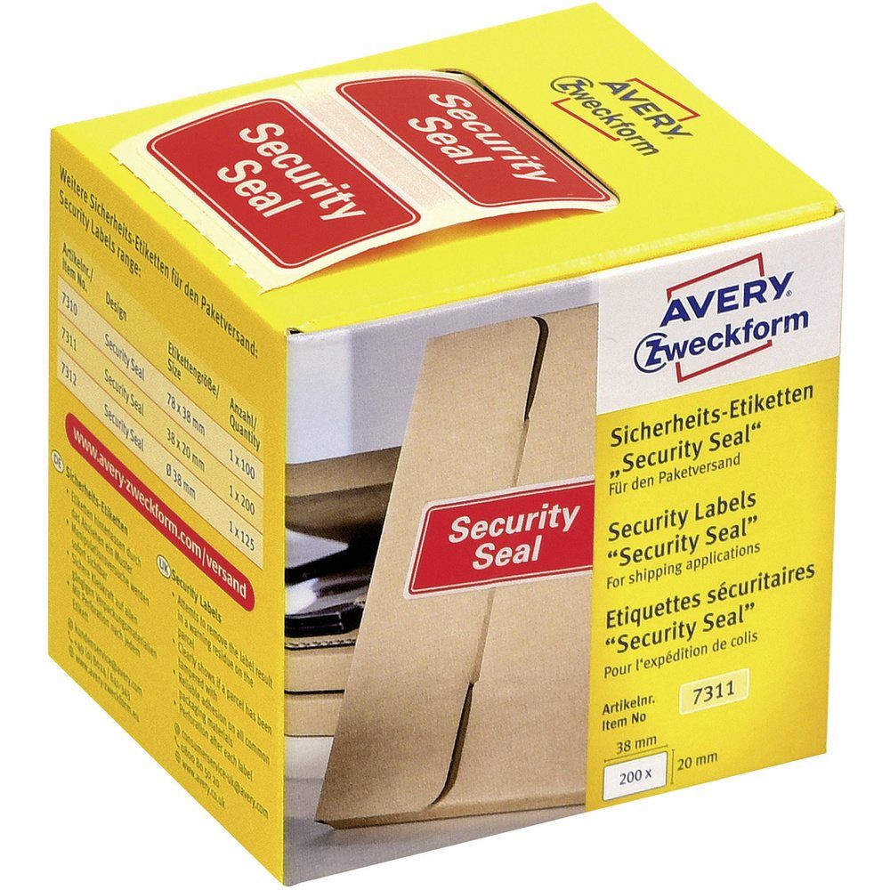 Avery Zweckform Etikett Avery-Zweckform 7311 Etiketten Rolle 38 x 20 mm VOID-Folie Rot 200 St.