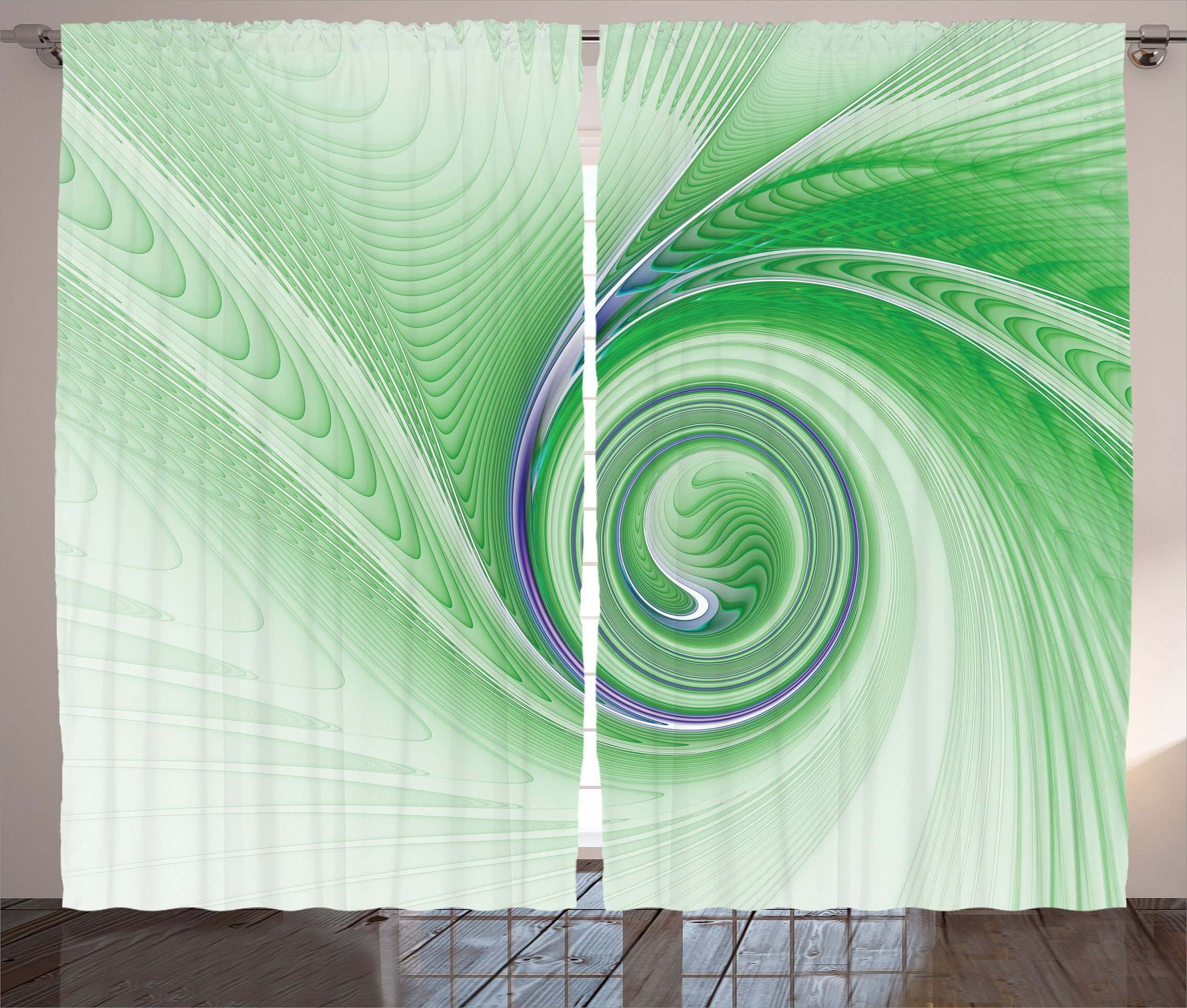 Gardine Schlafzimmer Fractal-Spiralen Vorhang Schlaufen Kräuselband und mit Haken, Grün Abstrakte Abakuhaus