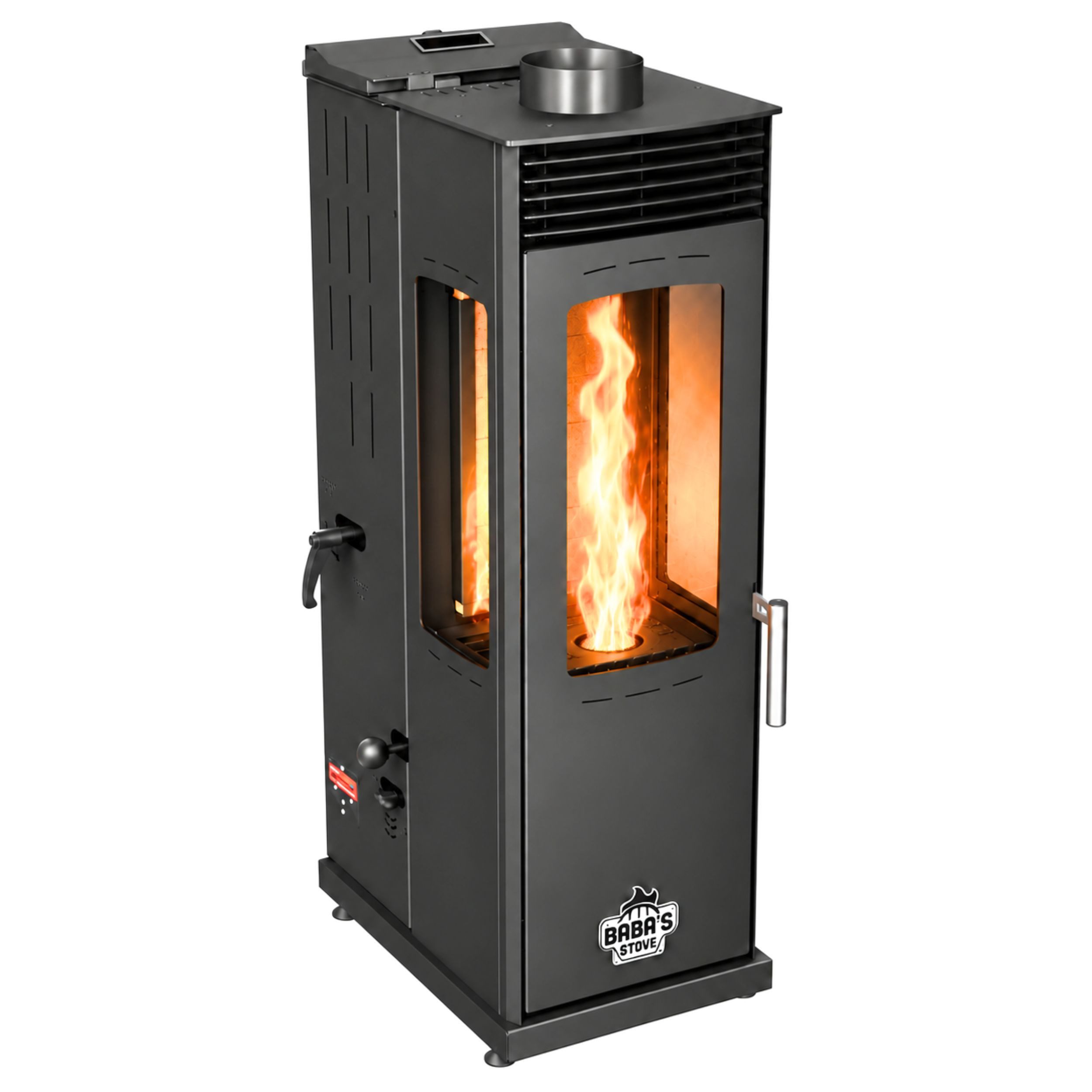 Baba's Kaminofen Babas Eco Mini Plus Panorama Hybridofen Pellets Holz Kombiofen 8 kW