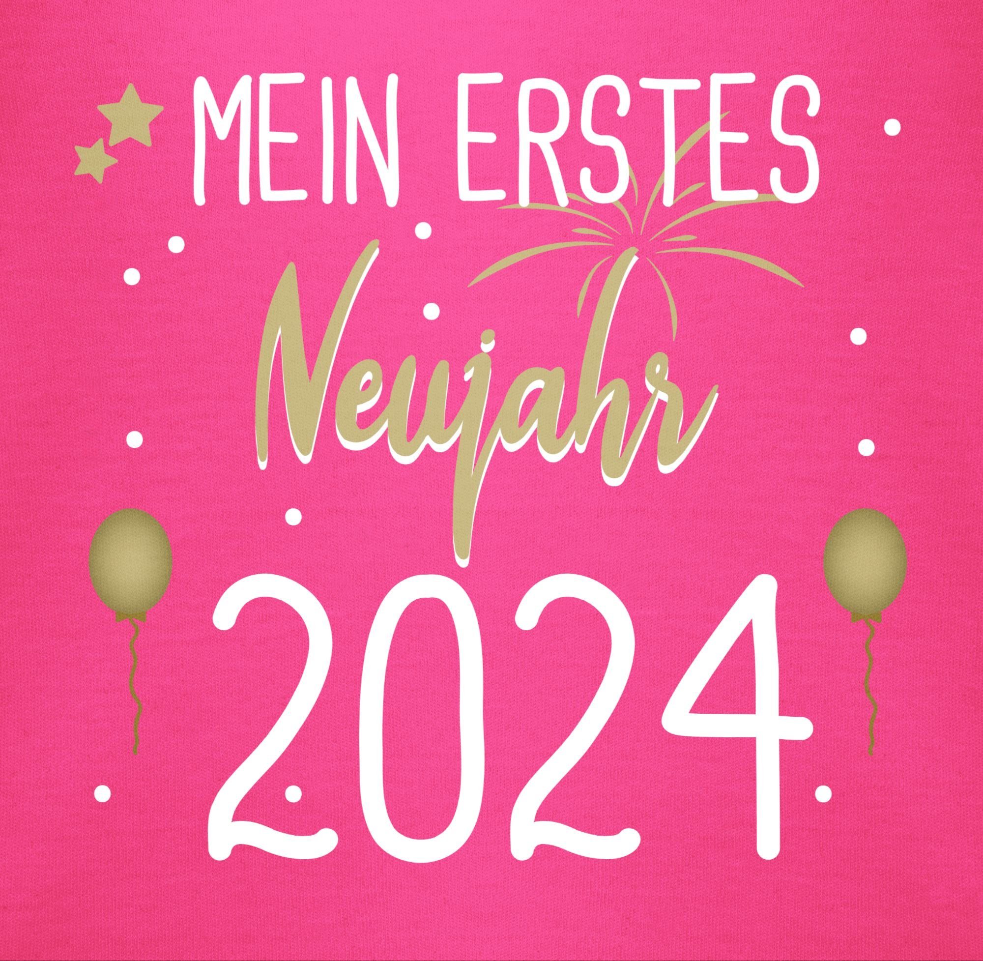 Fuchsia 3 Shirtracer Silvester Baby Neujahr 2024 weiß Shirtbody 1. Mein