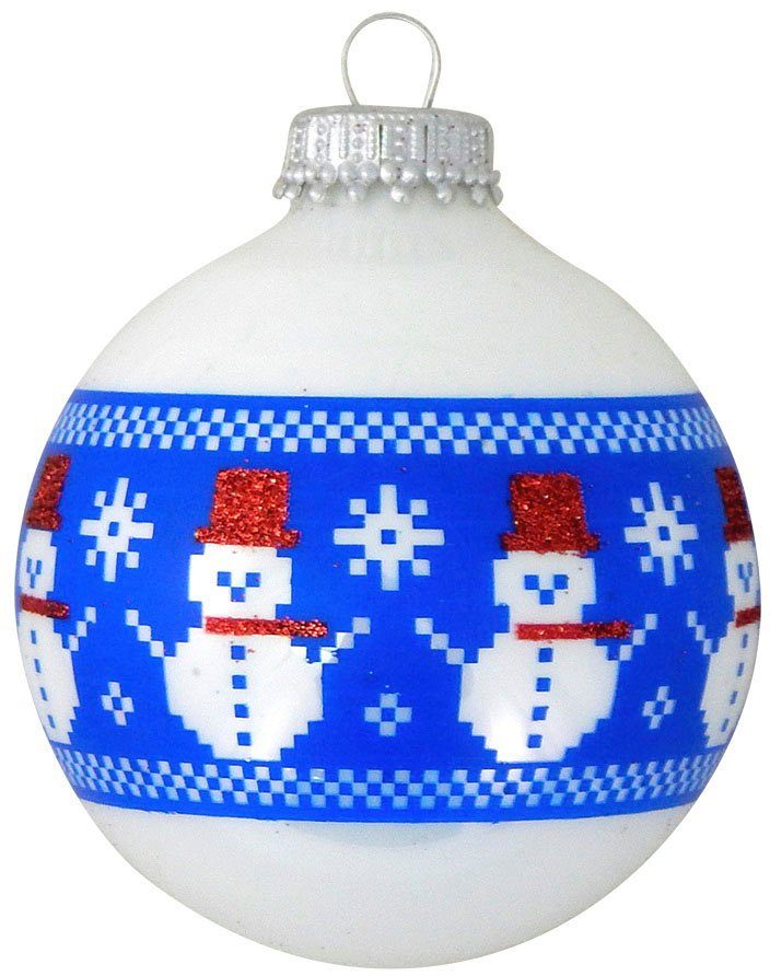 Krebs Glas Lauscha Weihnachtsbaumkugel Glaskkugeln mit "genähtem" Schneemann Band (4 St), Weihnachtsdeko, Christbaumschmuck, Christbaumkugeln aus Glas