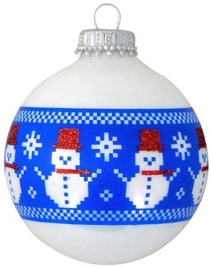 Krebs Glas Lauscha Weihnachtsbaumkugel Glaskkugeln mit "genähtem" Schneemann Band (4 St), Weihnachtsdeko, Christbaumschmuck, Christbaumkugeln aus Glas