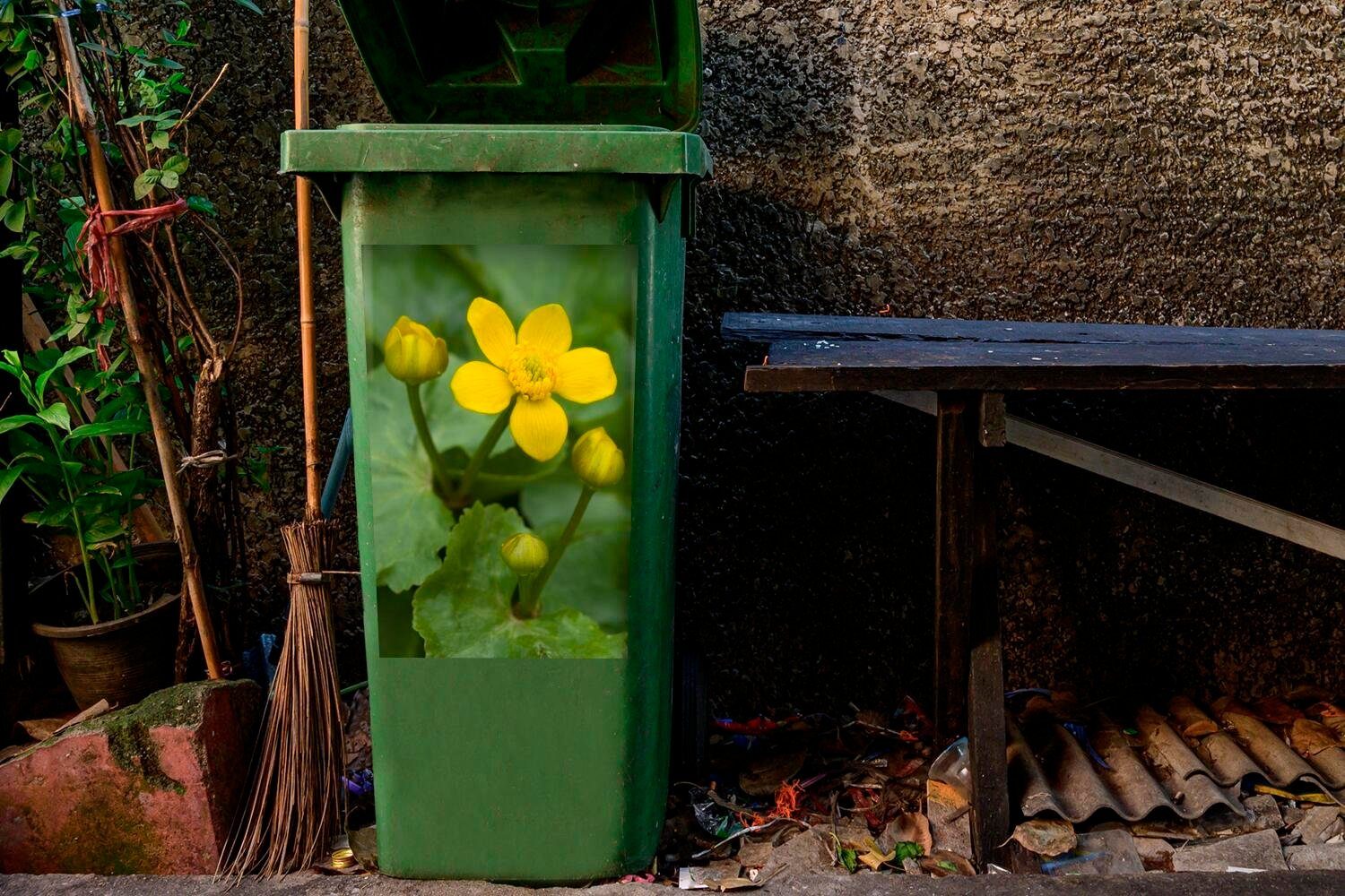 MuchoWow Wandsticker Sticker, - Mülleimer-aufkleber, Hahnenfuß - Grün Mülltonne, (1 St), Container, Abfalbehälter Blätter