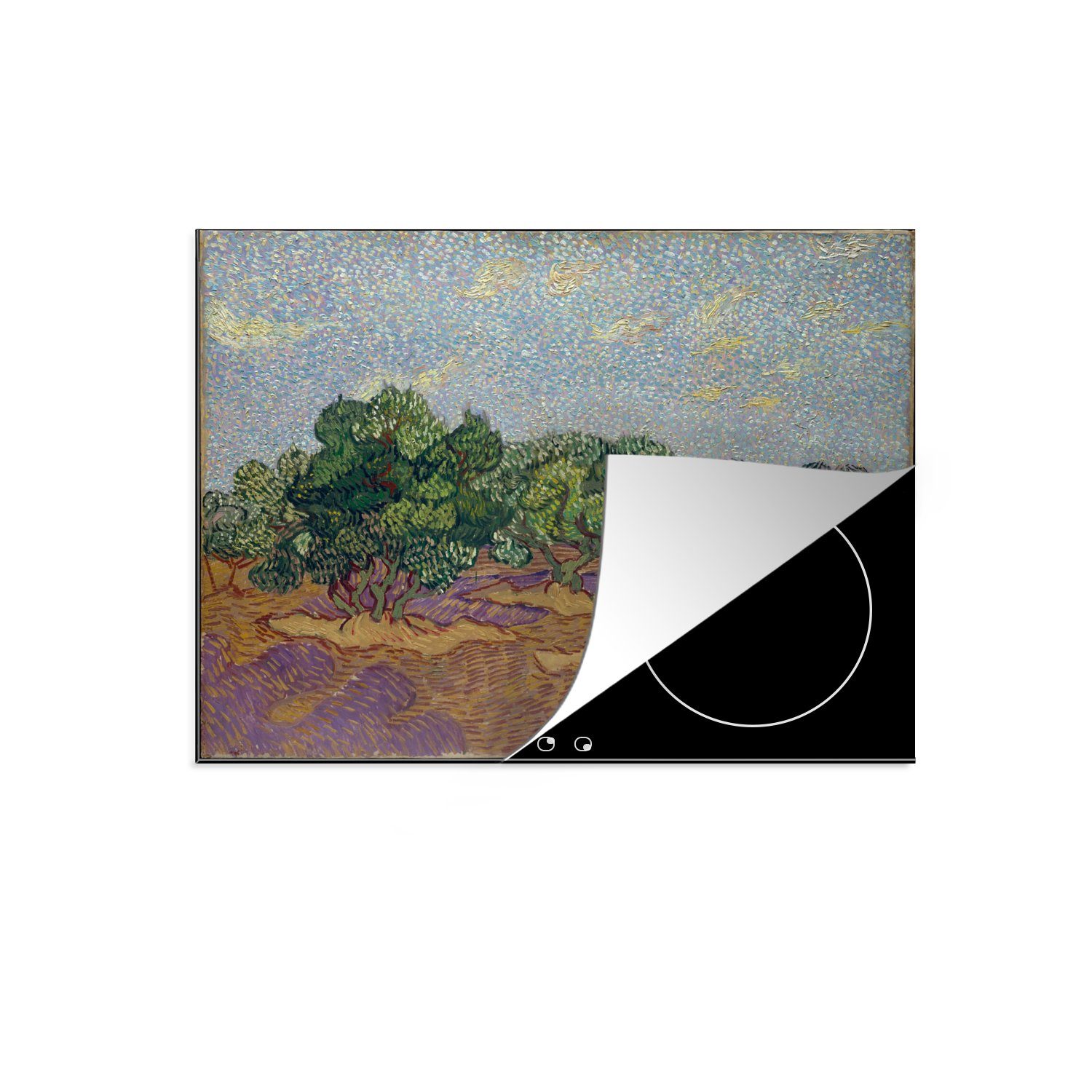 Vincent Ceranfeldabdeckung die Gogh, Induktionsmatte MuchoWow van tlg), cm, Himmel für hellblauem küche, (1 - Herdblende-/Abdeckplatte 59x52 Vinyl, Olivenhain mit