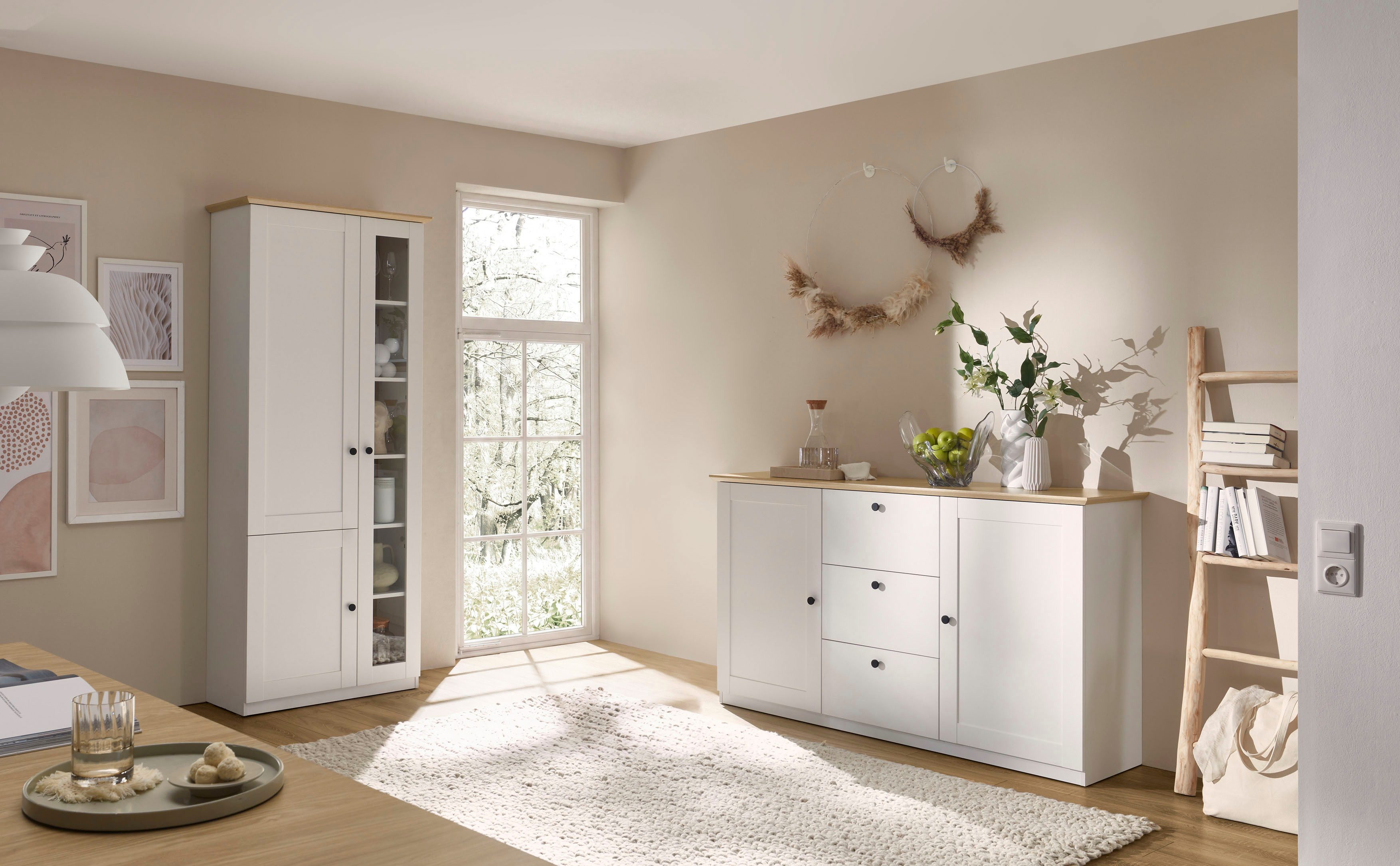 OTTO home Wohnwand Brest, Anbauwand im Landhausstil, Komplettset, Wohnzimmer-Set, (Set, 2-St), enthält Vitrine + Sideboard