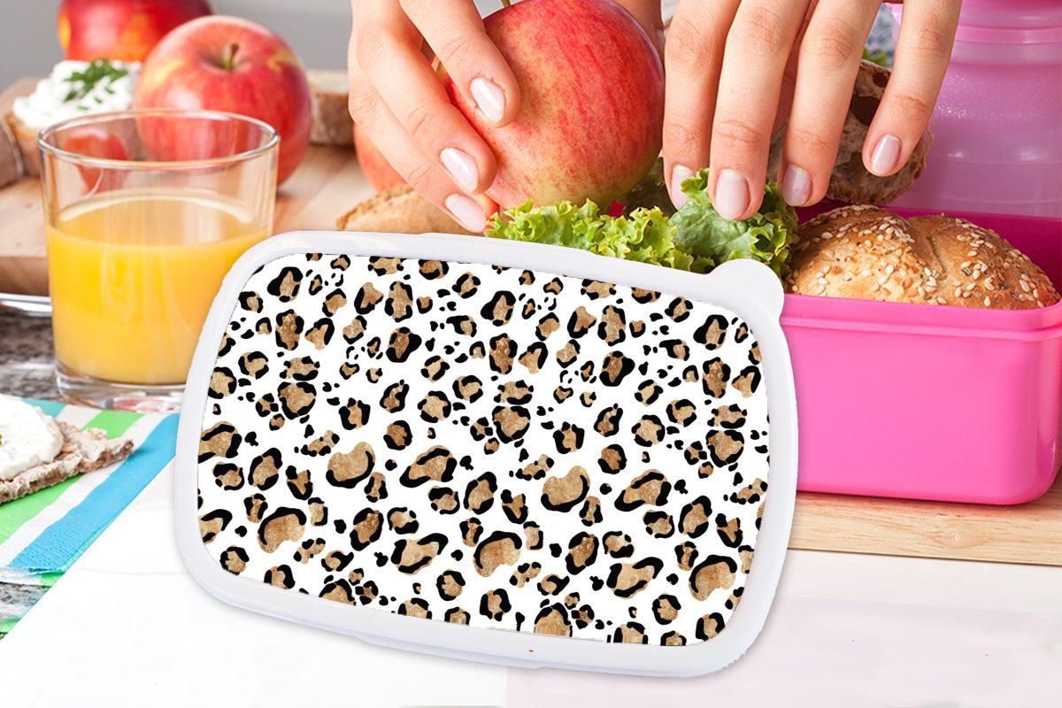 MuchoWow Lunchbox Pantherdruck - Braun Snackbox, (2-tlg), Kunststoff Erwachsene, Brotdose rosa Muster, Brotbox Mädchen, Kinder, Kunststoff, - für