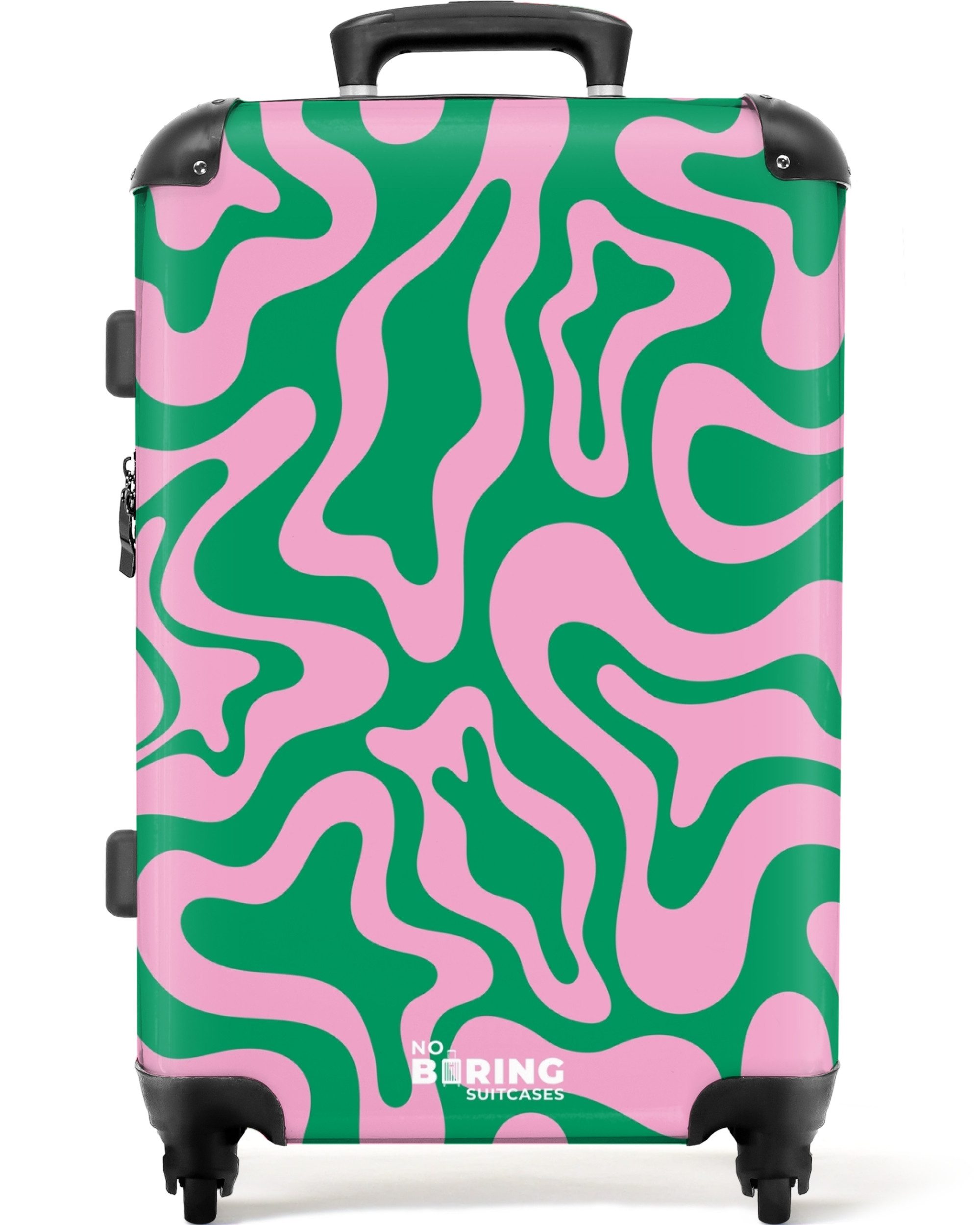NoBoringSuitcases.com© Hartschalen-Trolley Grün mit rosa abstraktem günstig online kaufen