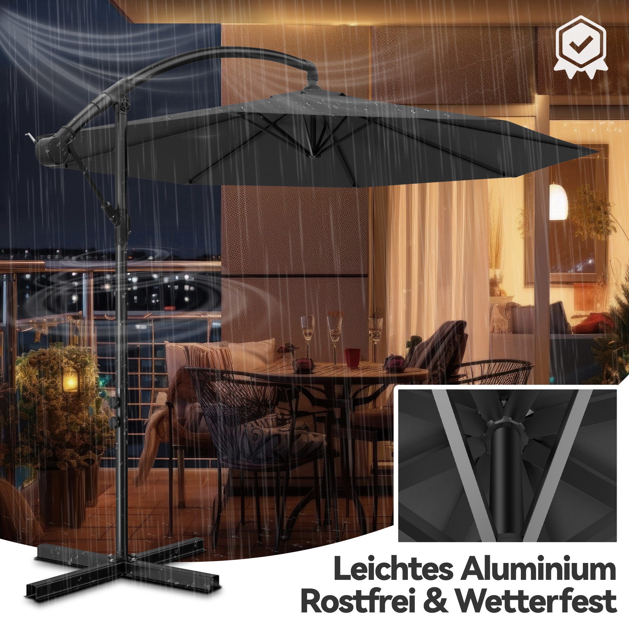 FIVMEN Sonnenschirm Freiarmschirm, Garten- und Terrassenschirm mit Kurbel, LxB: 250x300 cm, Ø300 cm – Bild 5 von 5
