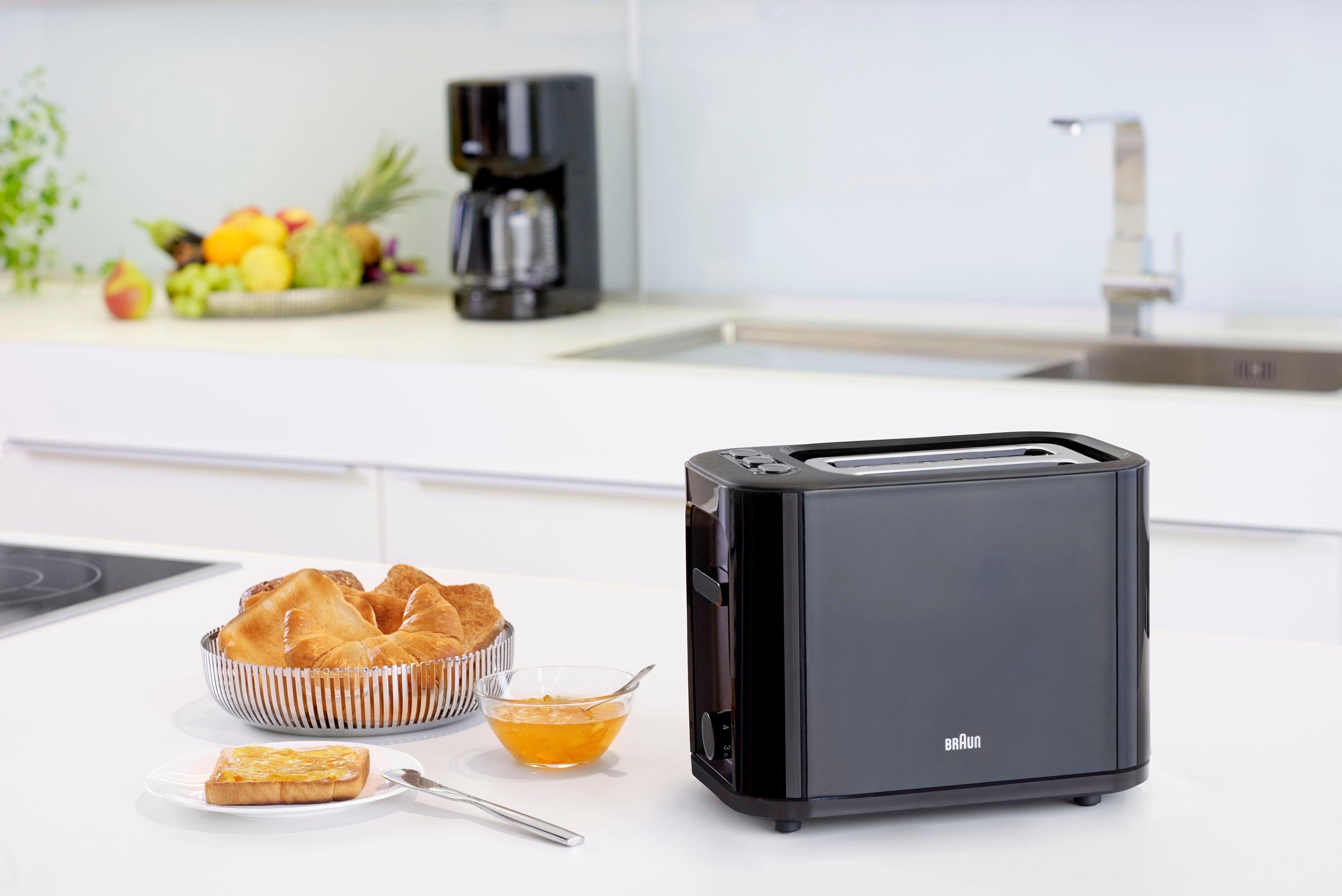 Braun Toaster PurEase HT 3010 BK - 2 Schlitze, 7 Stufen, Auftau- Aufwärmfunktion, 2 kurze Schlitze, für 2 Scheiben, 1000 W, 1.000 W, Kunststoff, Automatische Ab – Bild 5 von 5
