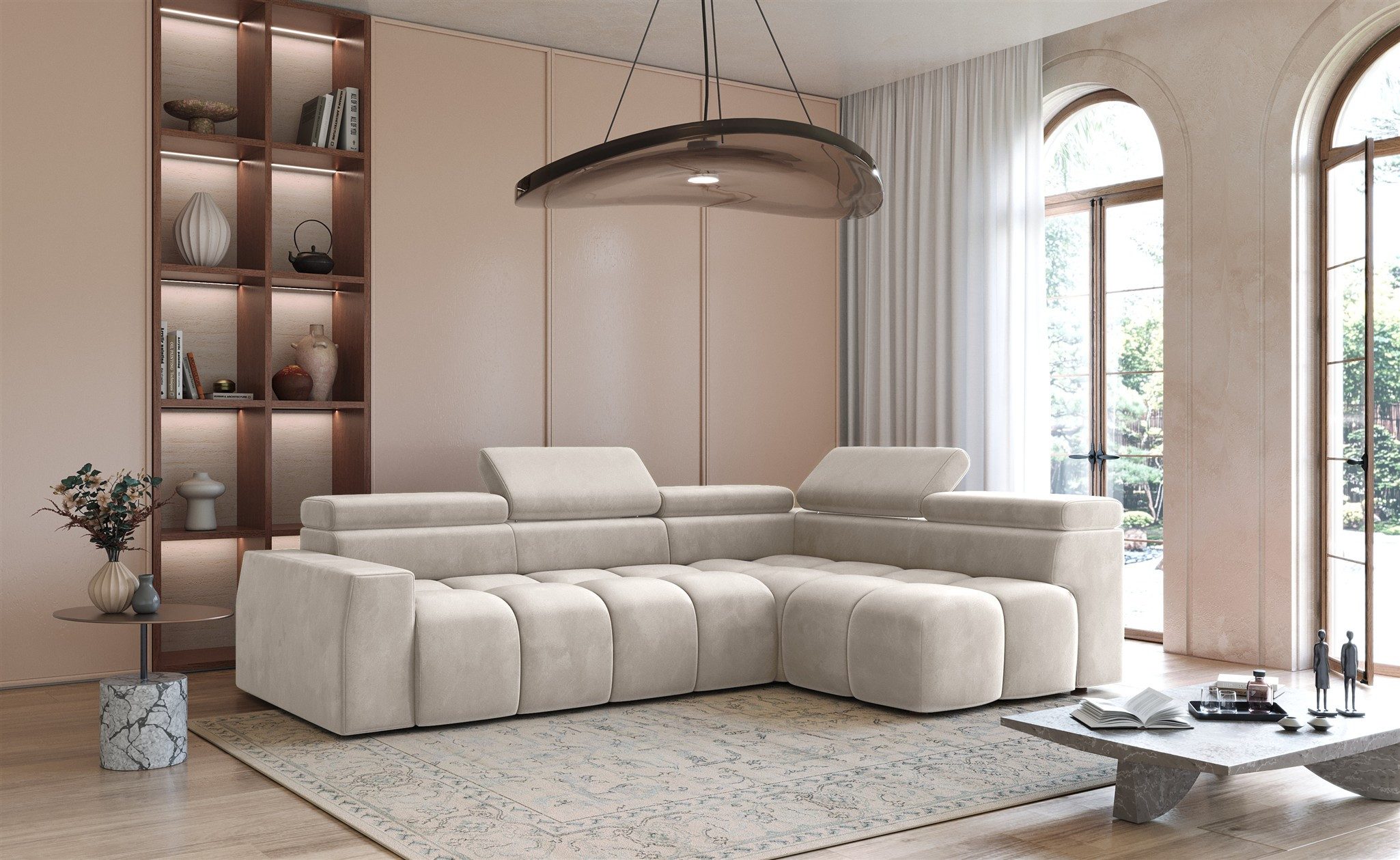 Fun Möbel Ecksofa Sofa Designersofa FUN NUBE in Stoff Salvador, Ottomane Rechts oder Links, Einstellbare Kopfstützen (x5)