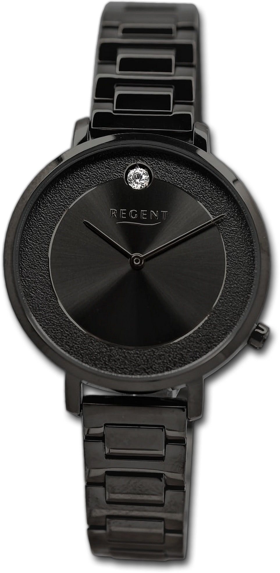 Regent Quarzuhr Regent Damen Armbanduhr Analog, Damenuhr Metallarmband schwarz, rundes Gehäuse, extra groß (ca. 35mm)