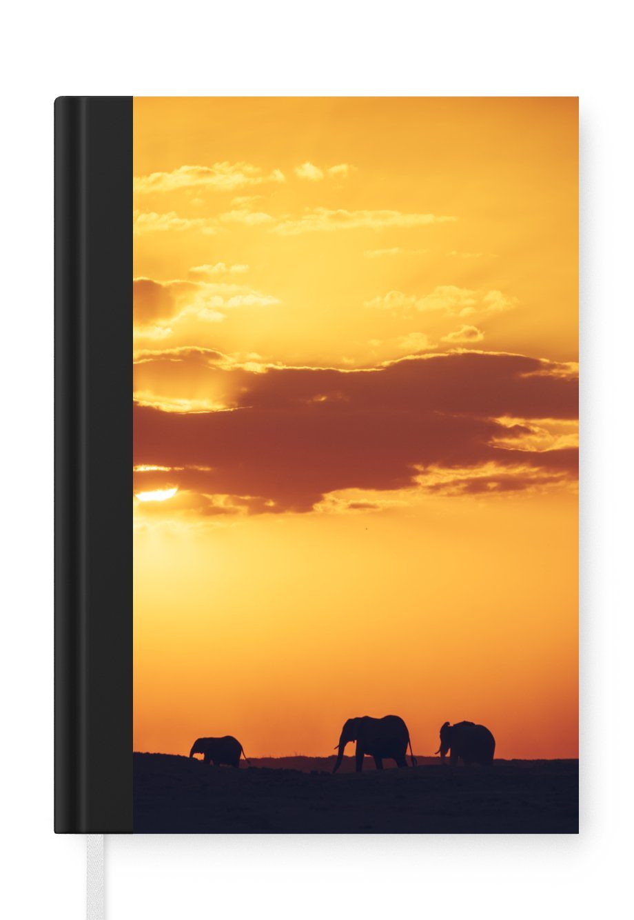 MuchoWow Notizbuch Elefanten - Horizont - Sonnenuntergang - Tiere, Journal, Merkzettel, Tagebuch, Notizheft, A5, 98 Seiten, Haushaltsbuch