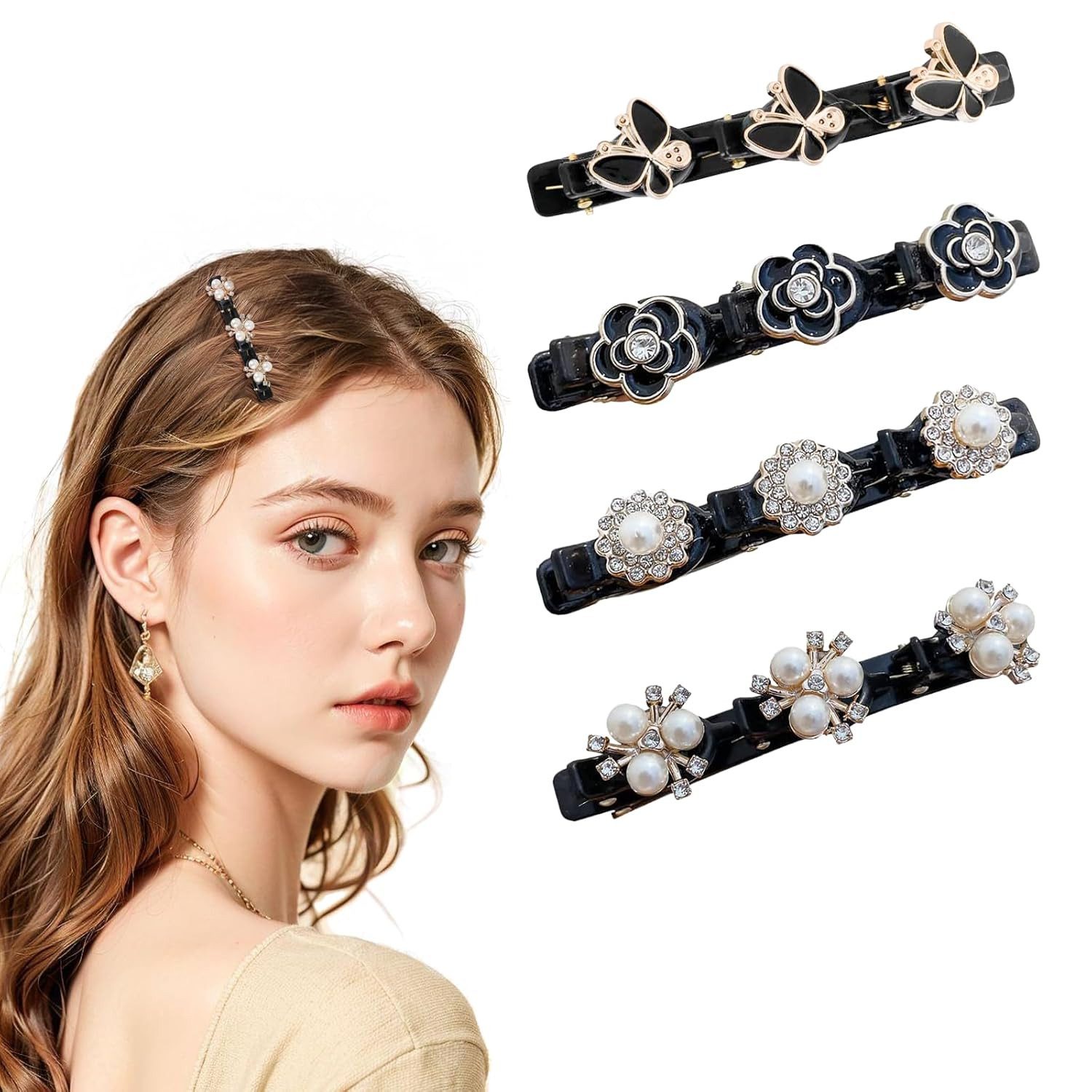 RWEUOQ Haarspange 4 Stück Haarspangen mit Funkelnden Kristallsteinen, Geflochtene Strass-Haarspangen für Damen und Mädchen, 4-tlg., Elegante Haarstyling-Clips, Glänzende Strass-Haarspange, Haarspange für Damen, MäDchen, Kinder