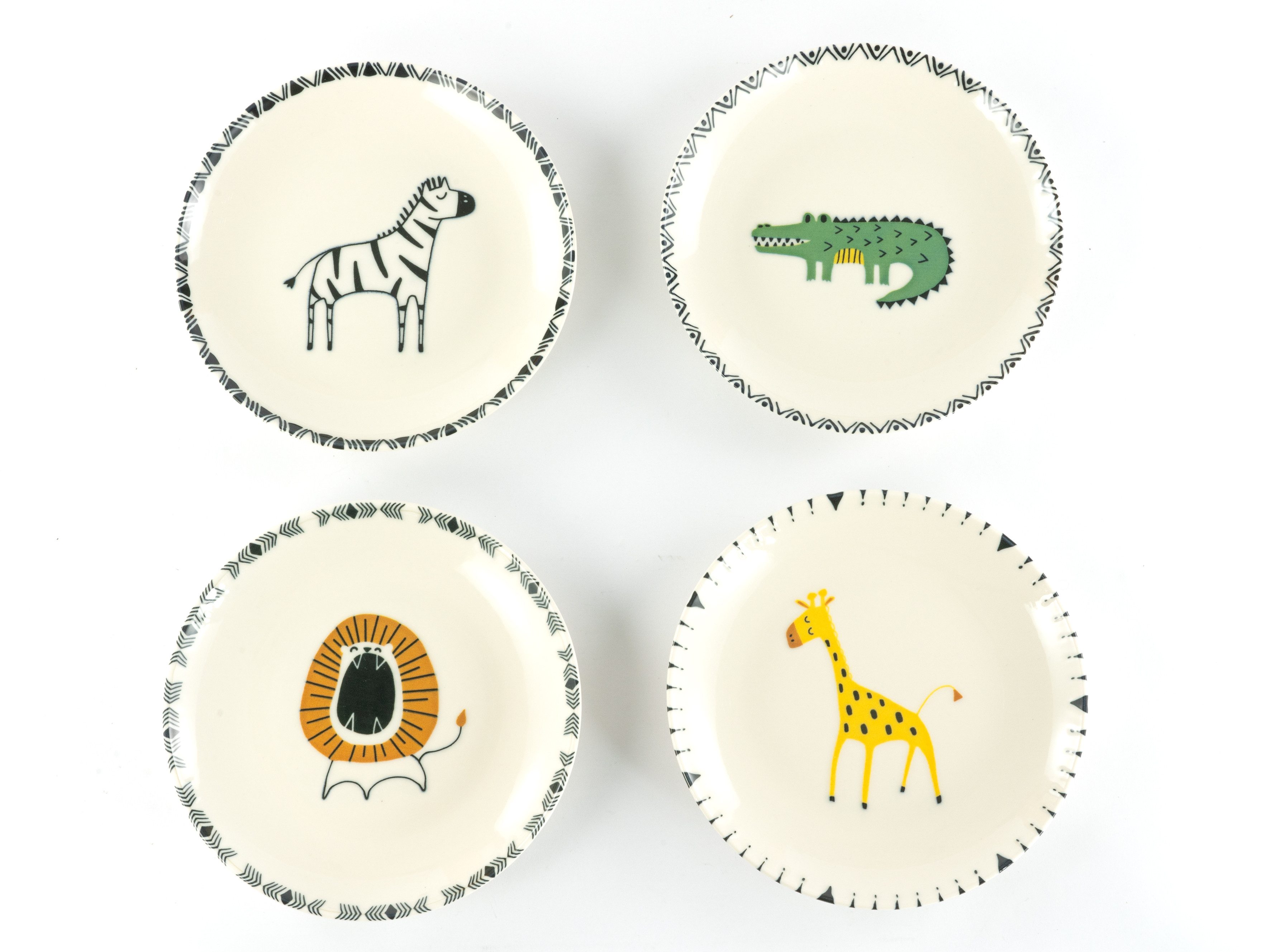 CreaTable Teller-Set Safari, Teller 21 cm, 4-tlg. (4-tlg), 4 Personen, Steinzeug, Teller Set, Tierabbildungen, Nordische Ästhetik