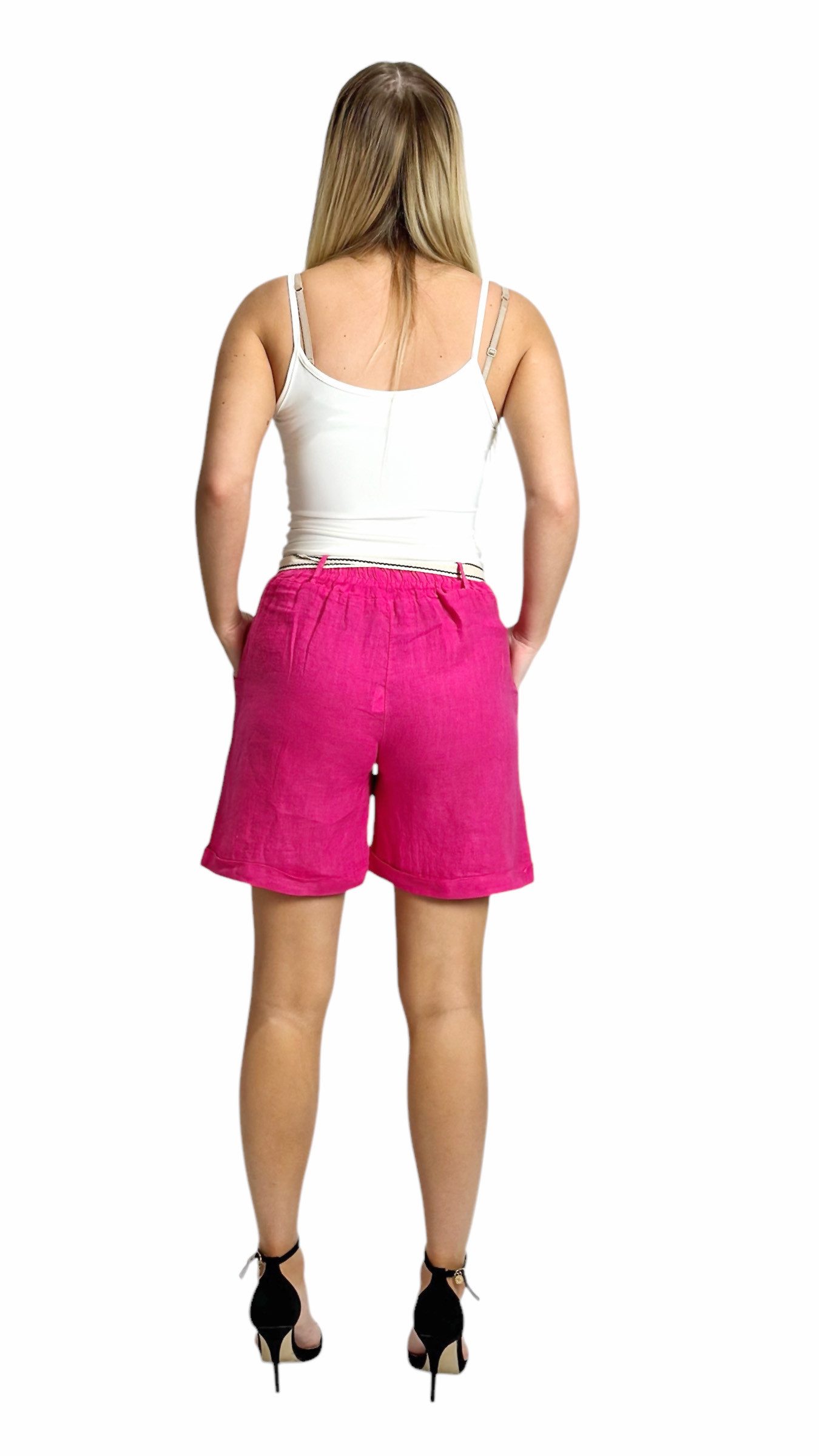 Mississhop Leinenhose Bermuda 100% Leinen Shorts mit Stoffgürtel M.357, Gr. 34-36