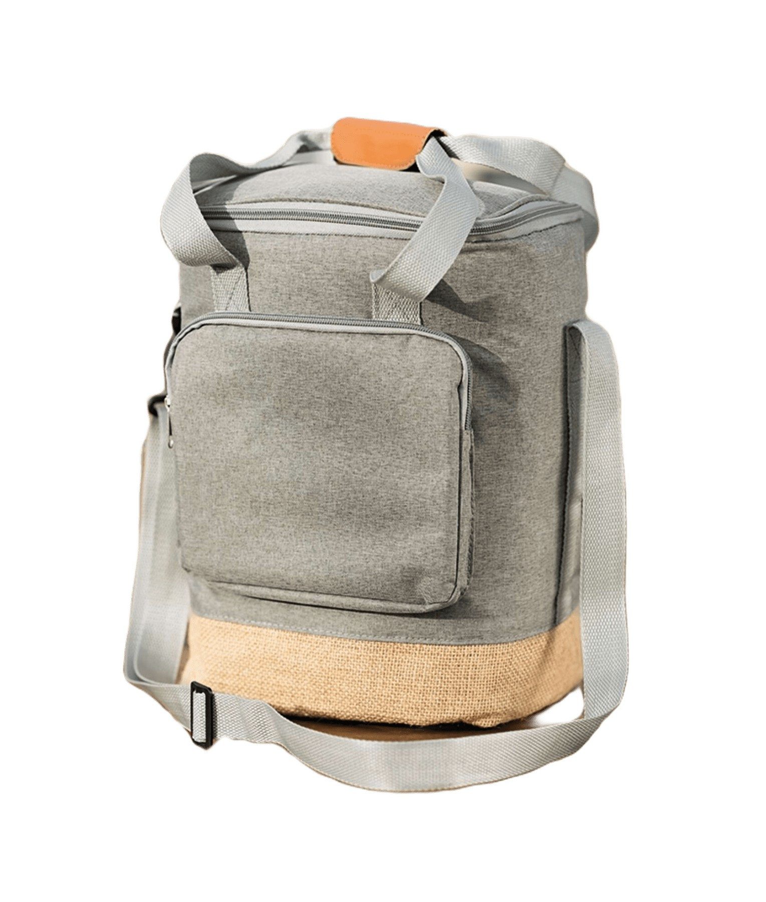 Kühltasche "Rucksack" mit Bezug aus Leinen in grau & Jute, leichter Isoliertasche