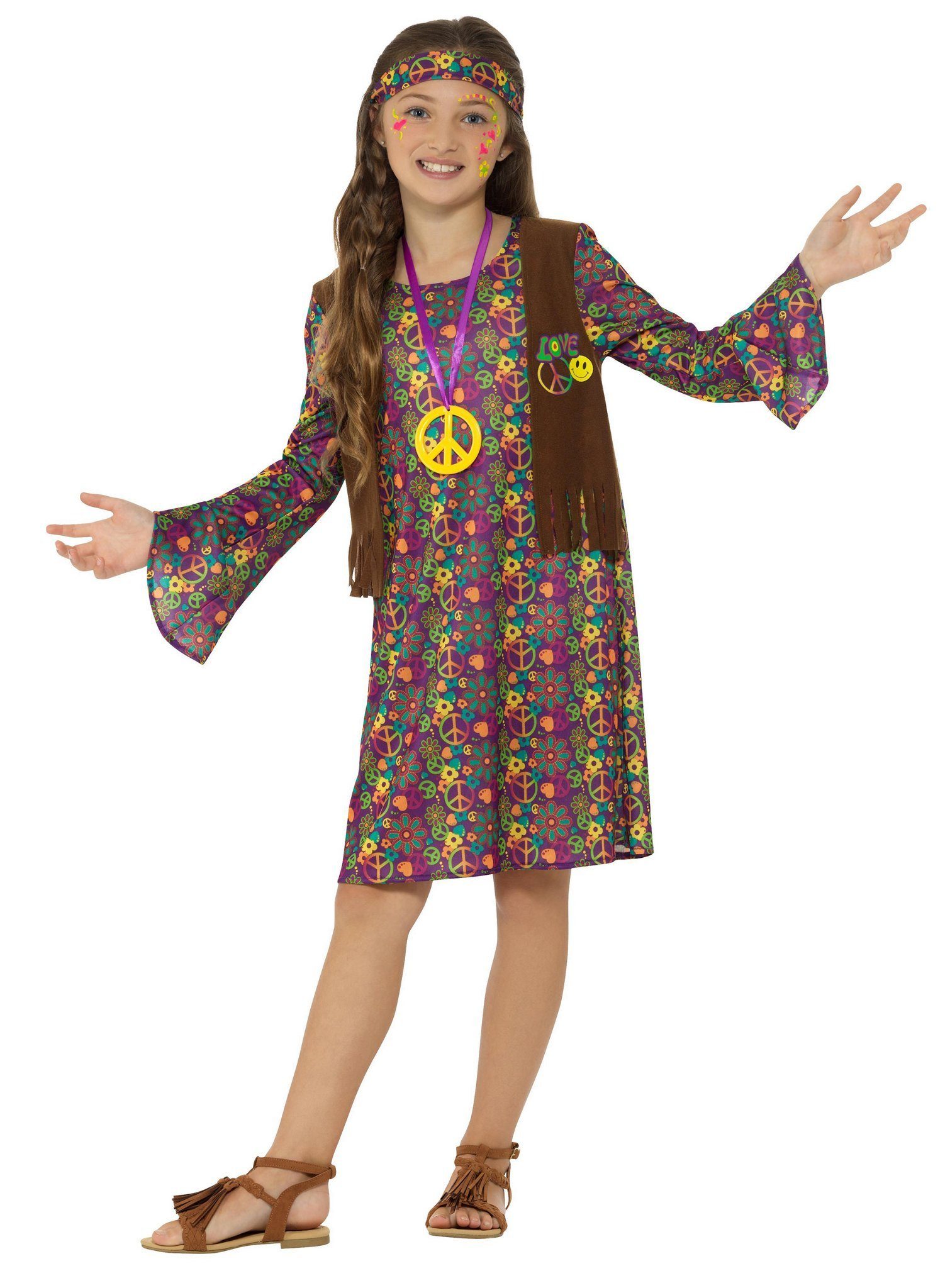 Smiffys Hippie-Kostüm Hippie - Fasching Karneval, Peaciges Hippiekostüm ffür Kinder