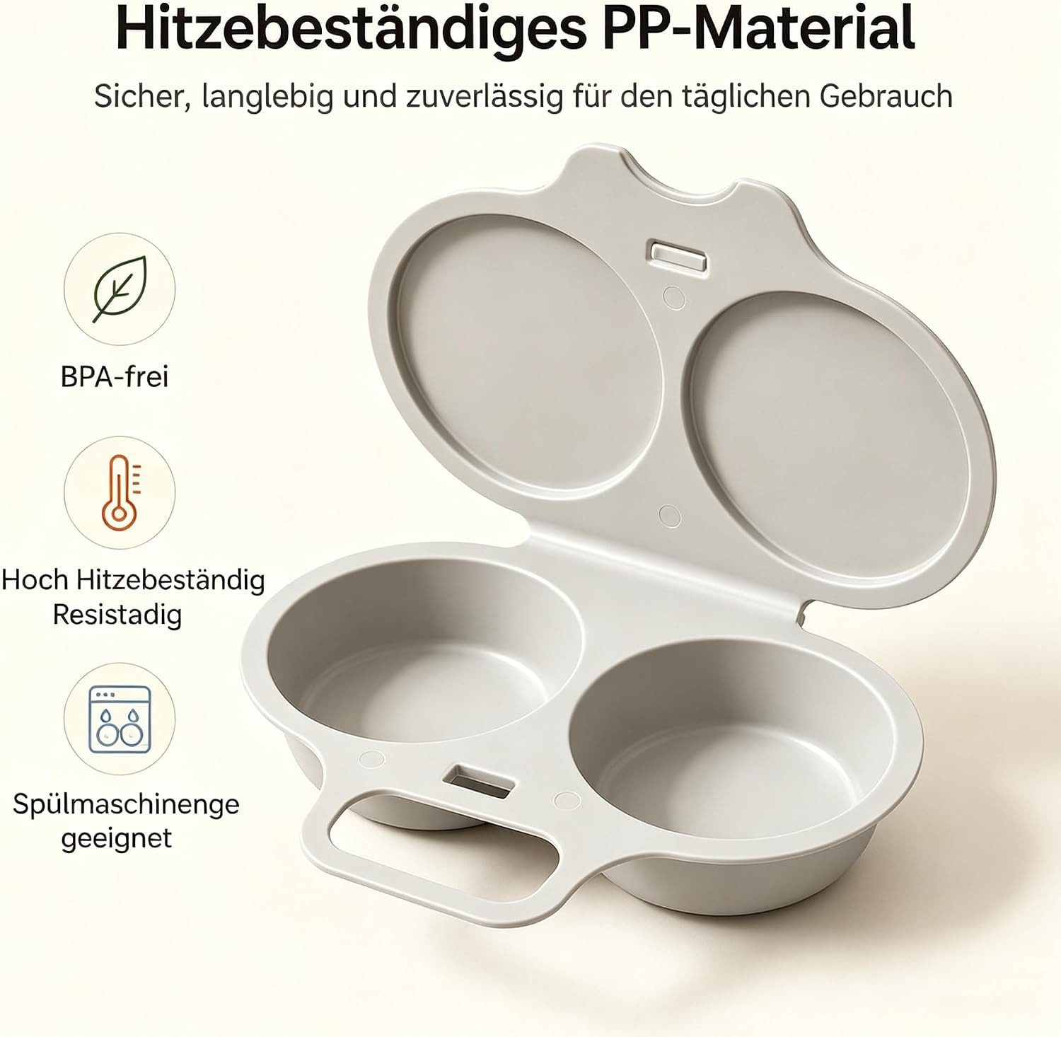 FELIXLEO Eierkocher Eierkocher Mikrowelle 4 Stück für 2 Eier Dunkelgrau – Bild 3 von 5