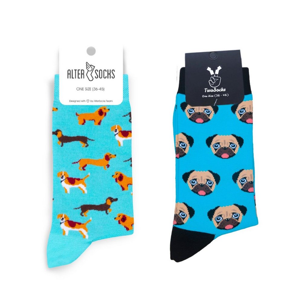 TwoSocks Freizeitsocken Hunde Socken für Damen und Herren lustiges Hund  Motiv, Einheitsgröße (2 Paar)