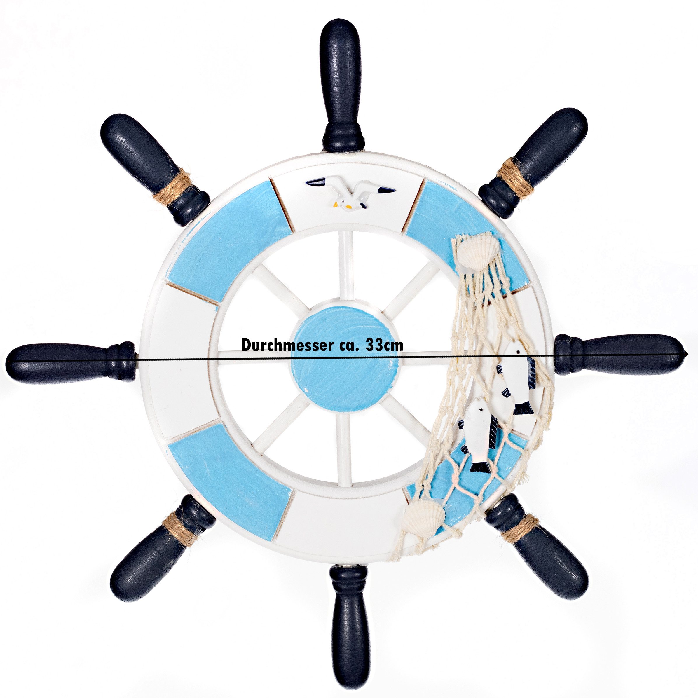 BIRENDY Dekoobjekt Dekoratives Steuerrad4 aus Holz mit Nautik Optik Schiffsrad 33cm Möwen – Bild 2 von 5