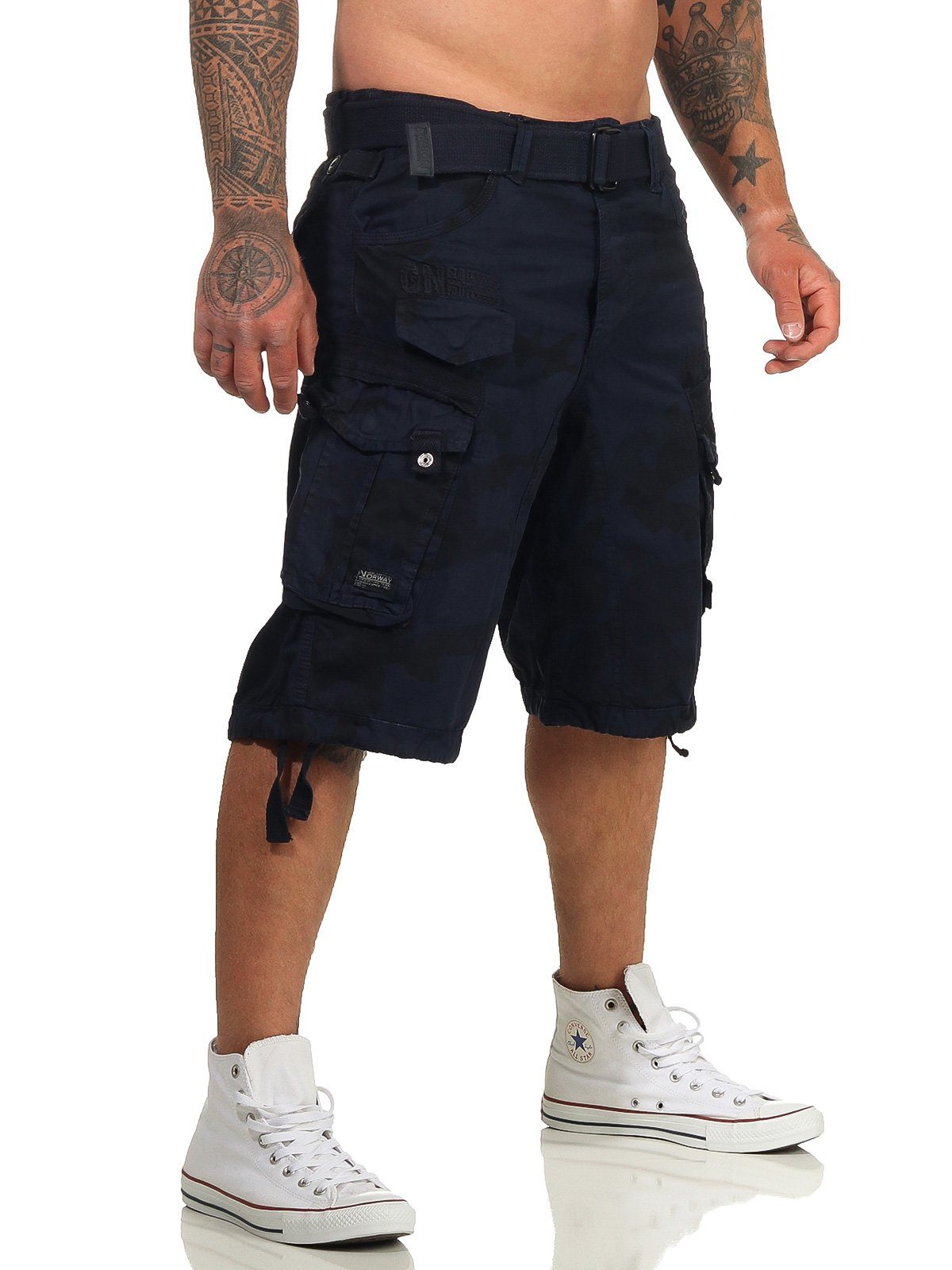 Geographical Norway Cargoshorts Herren Shorts mit abnehmbarem Gürtel (mit abnehmbarem Gürtel) in Unifarbe, mit Tunnelzug