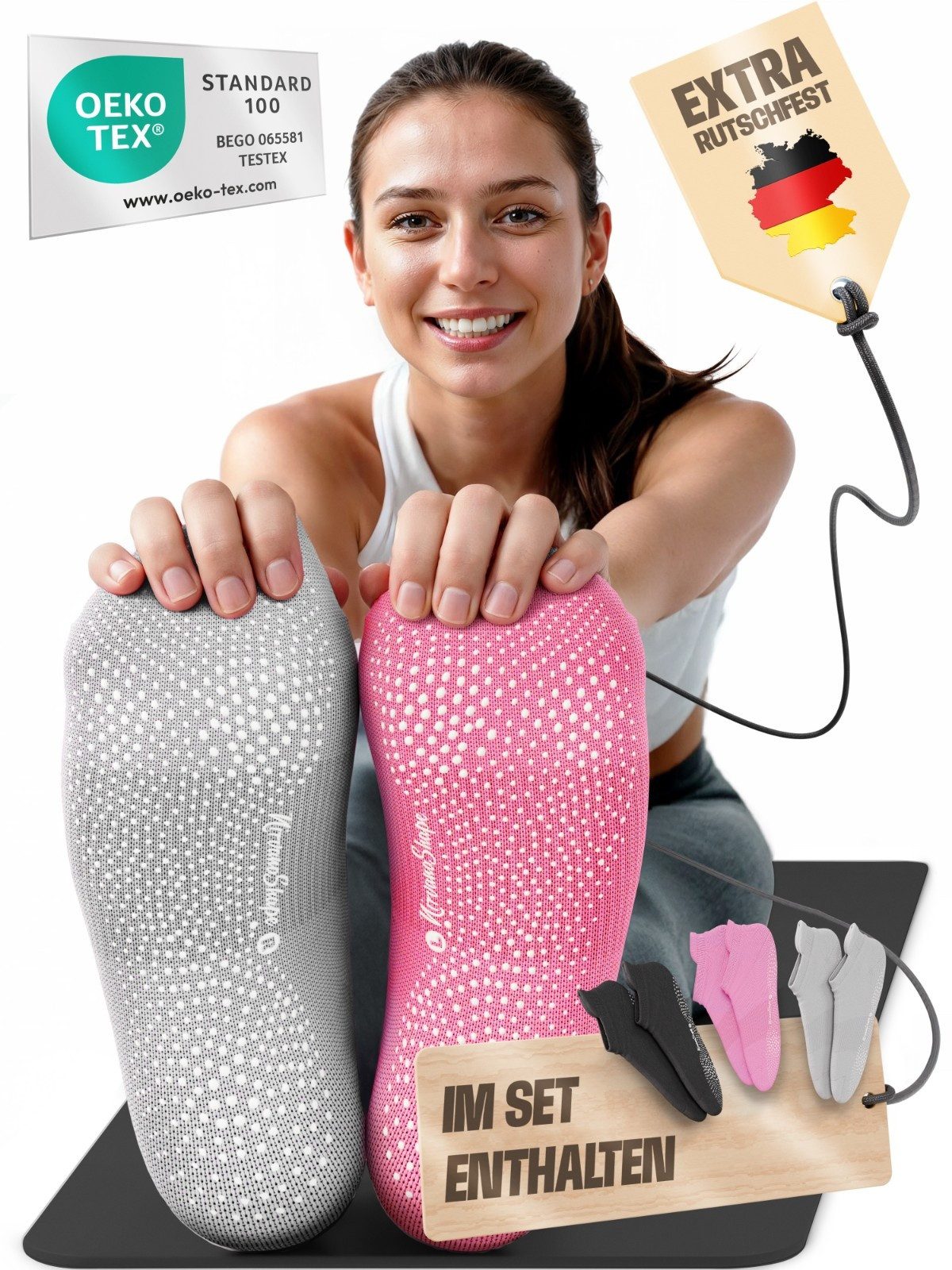 NirvanaShape Sportsocken NirvanaShape Yogasocken Damen 36-44 – Rutschfeste Pilates Socken (3-Paar)